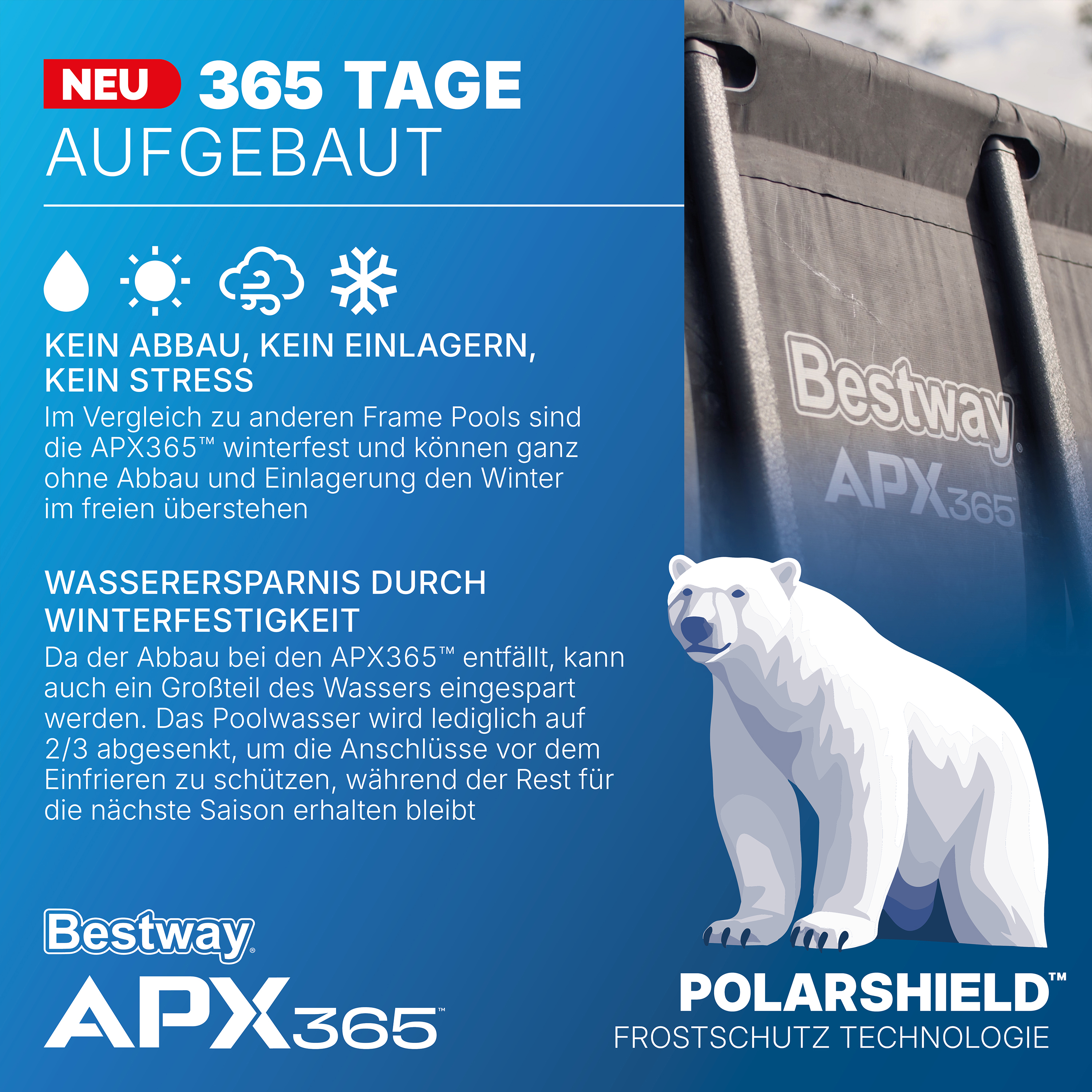 APX365™ Winterfestes Frame Pool Komplett-Set mit Sandfilteranlage Ø 671 x 132 cm, Marmor-Optik (Dunkel), rund