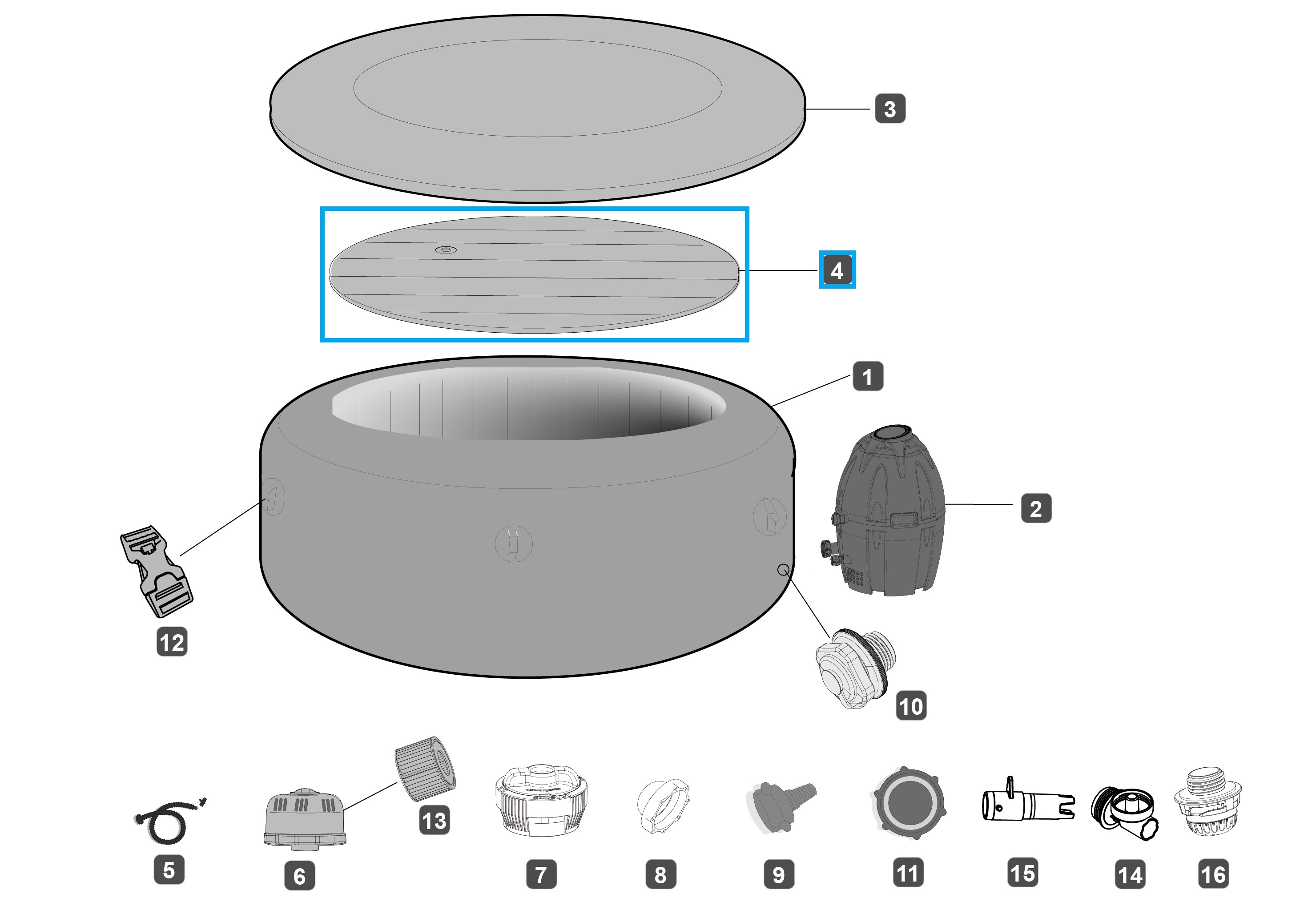 Bestway® Spare Part Inflatable cushion for the cover of LAY-Z-SPA® AirJet™ whirlpools Ø 180 x 66 cm