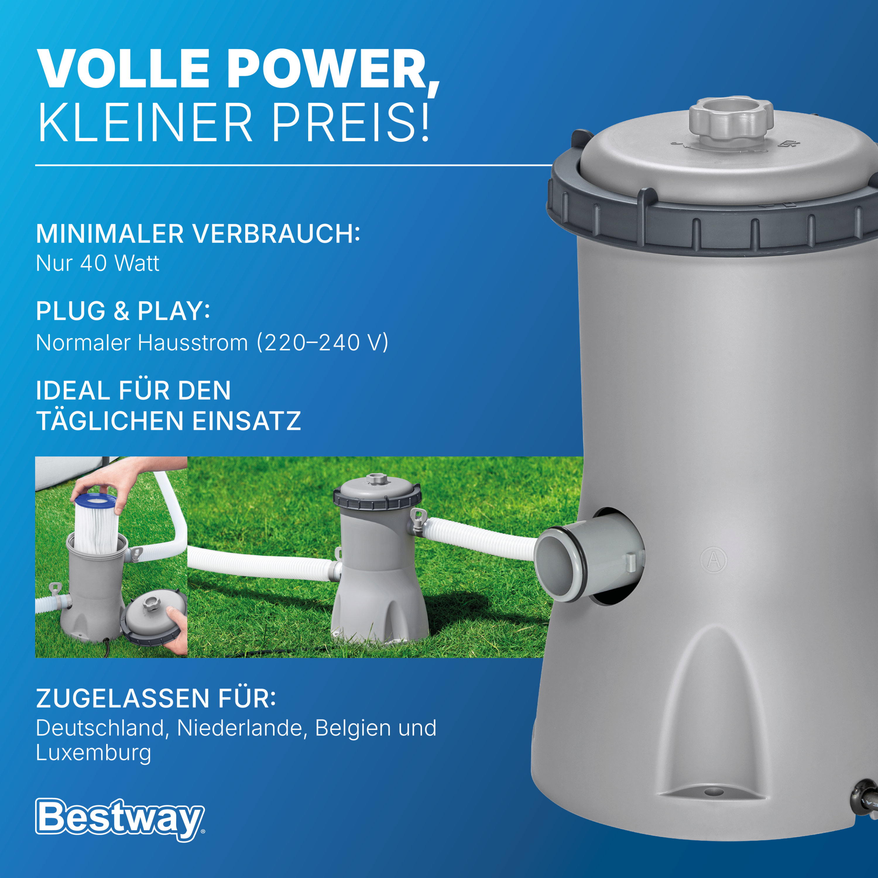 Filterpumpe 3.028 l/h, 40 W