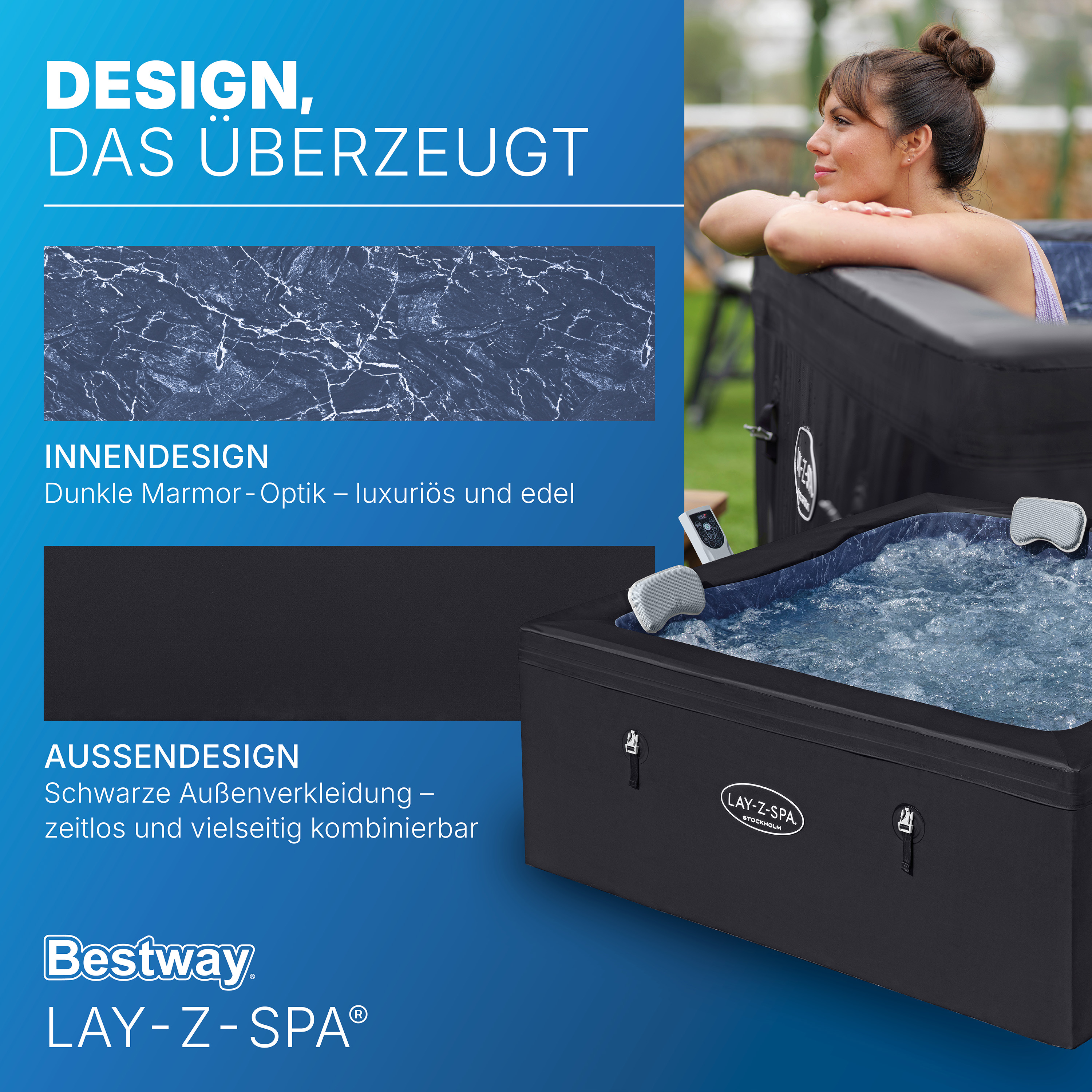 LAY-Z-SPA® ThermaCore™ WLAN-Whirlpool Stockholm AirJet™ mit App-Steuerung, für 6 Personen, 164 x 164 x 65 cm, eckig