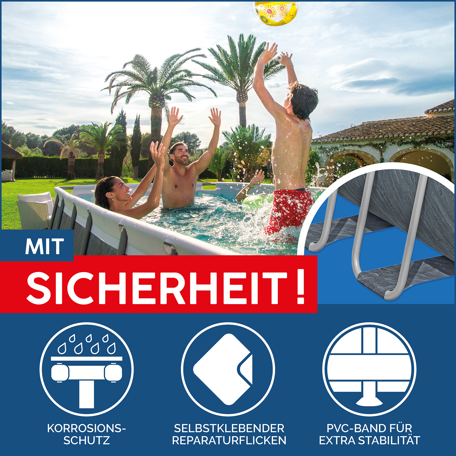 Power Steel™ Solo Pool ohne Zubehör 488 x 244 x 122 cm, Marmor-Optik (Schiefergrau), eckig