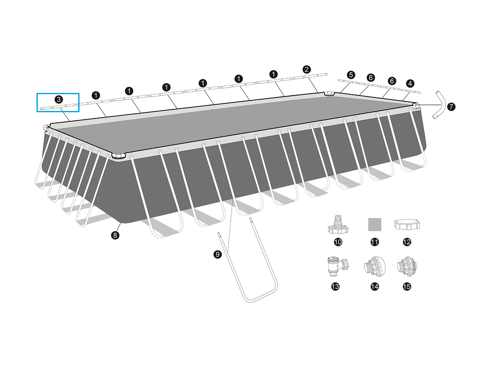 Bestway® Spare Part  Top rail C (galvanised) for Bestway® APX 365™ pools (561KG / 561KJ), angular