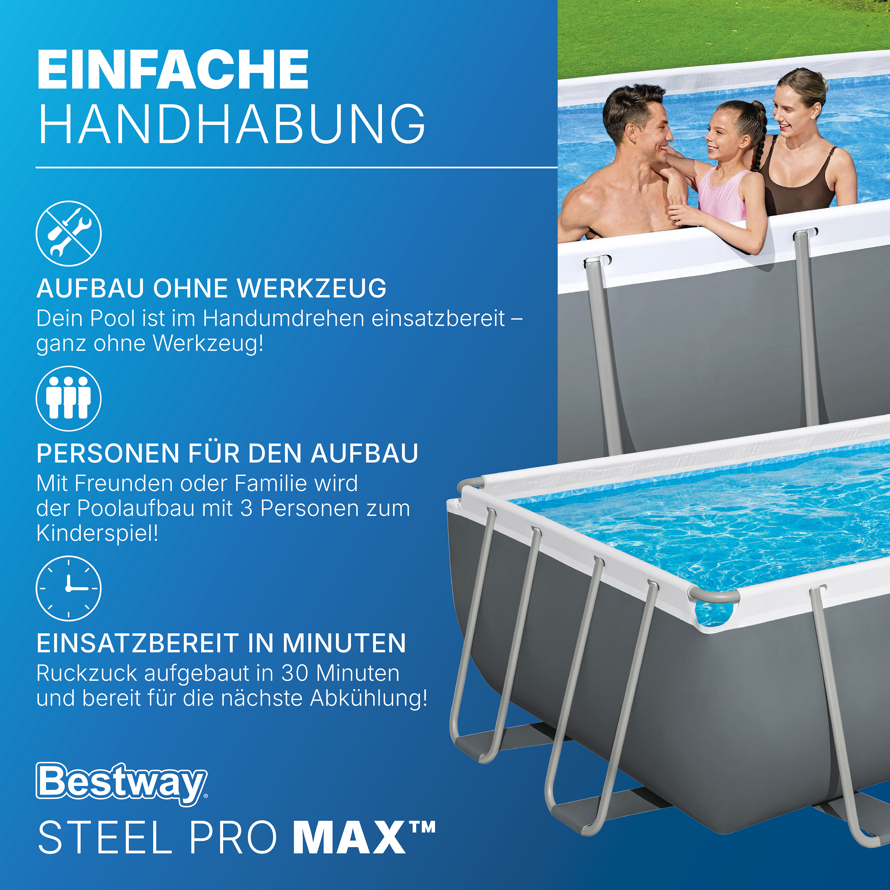 Steel  Pro MAX™ Solo Pool ohne Zubehör 549 x 274 x 122 cm, grau, eckig