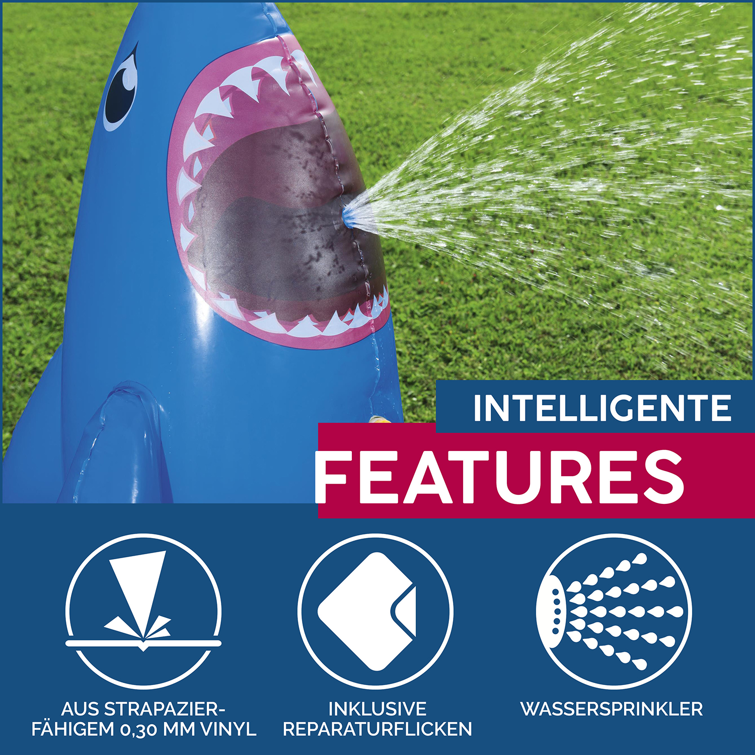6942138956276.PT40 Aufblasbarer Wassersprinkler „Hai“ 74 x 74 x 132 cm