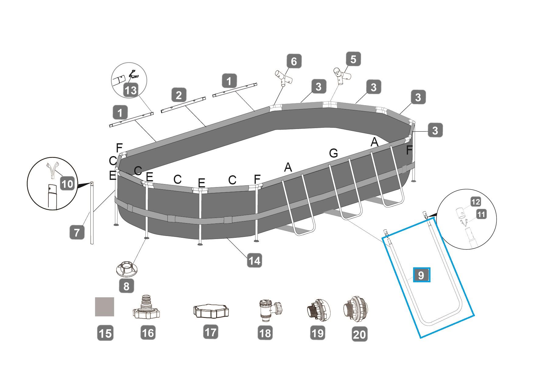 Bestway® Spare Part U-Shaped beam A (grey) for various Power Steel™ frame pools, angular