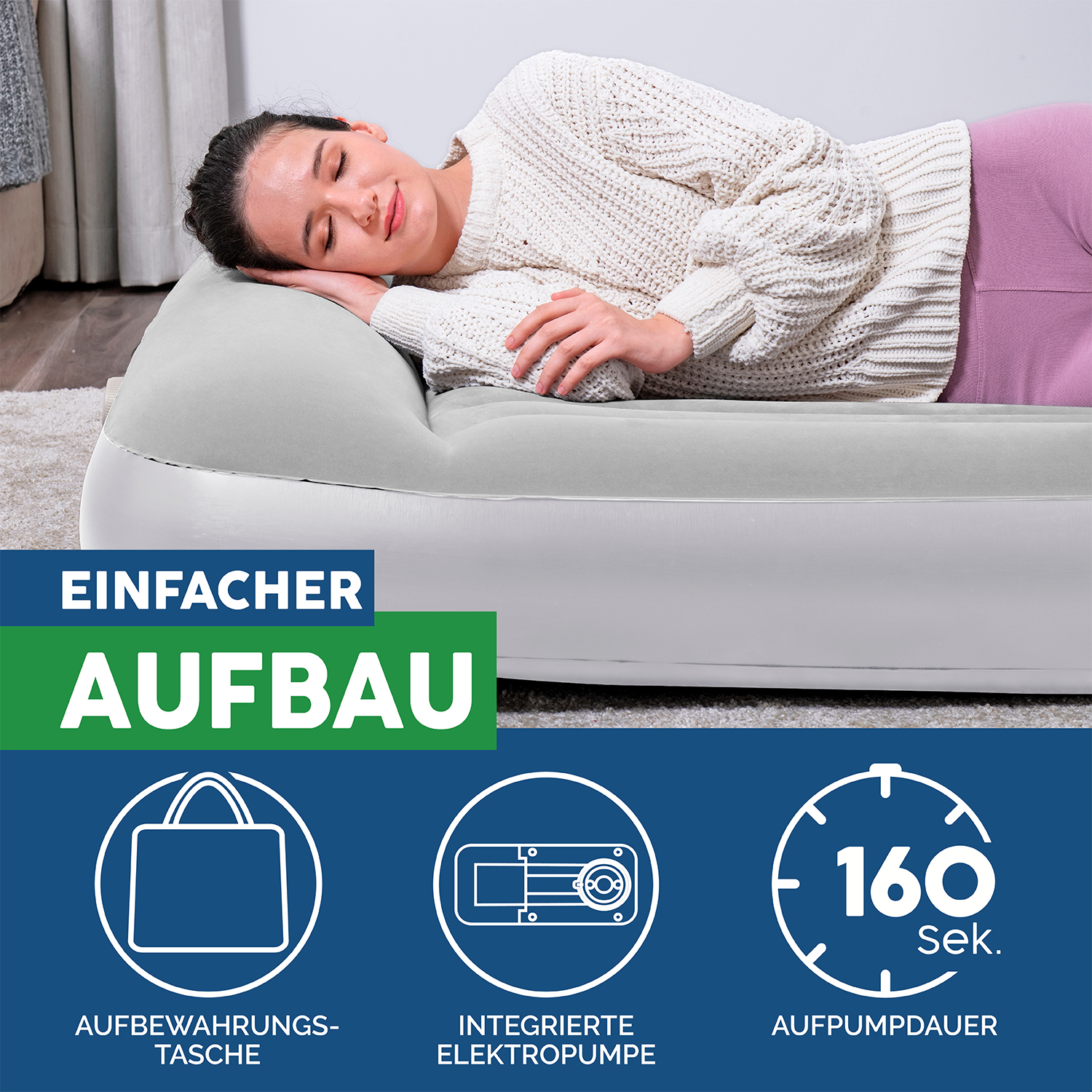 Doppelluftbett mit integrierter Elektropumpe 203 x 152 x 30 cm