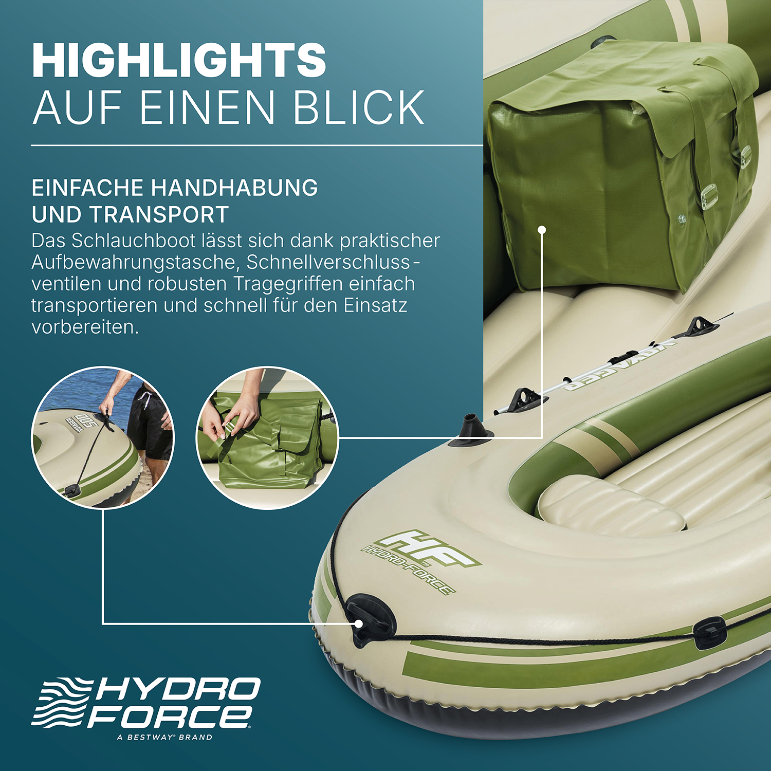 Hydro-Force™ Schlauchboot-Set für 3 Personen Voyager 500 348 x 141 x 48 cm