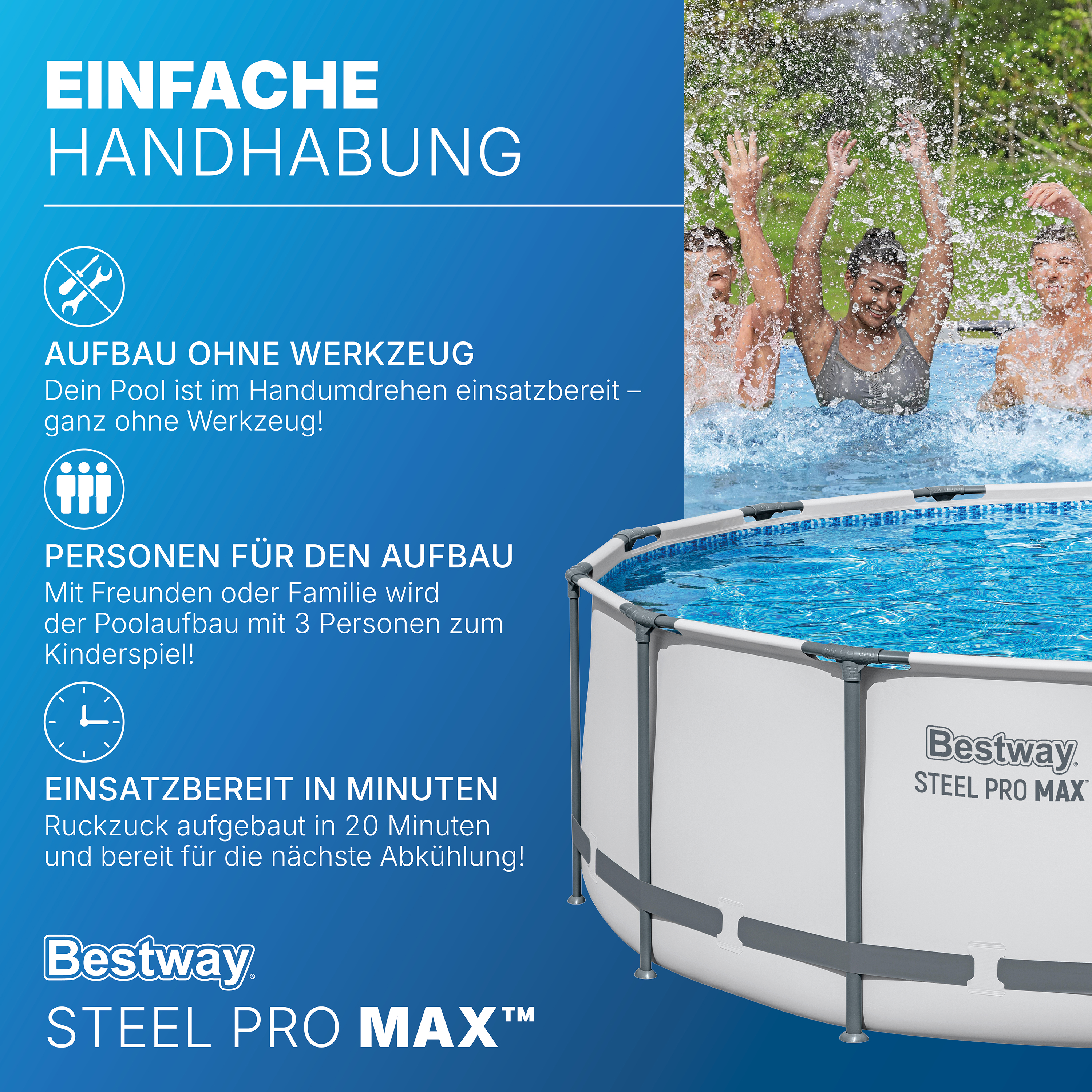 Steel Pro MAX™ Solo Pool ohne Zubehör Ø 427 x 122 cm, lichtgrau, rund Steel Pro MAX™ Solo Pool ohne Zubehör Ø 427 x 122 cm, lichtgrau, rund