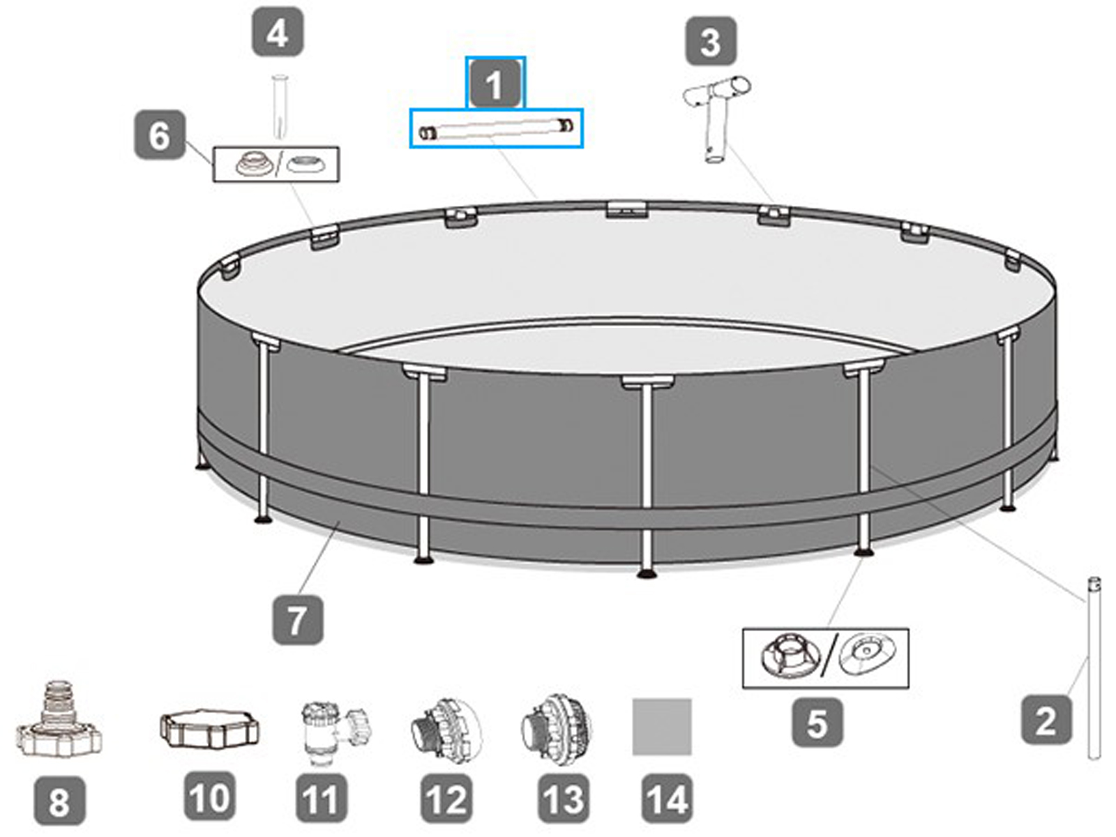Bestway® Ersatzteil Horizontale Poolstange (grau) für Power Steel™ Pool 488 x 122cm, rund