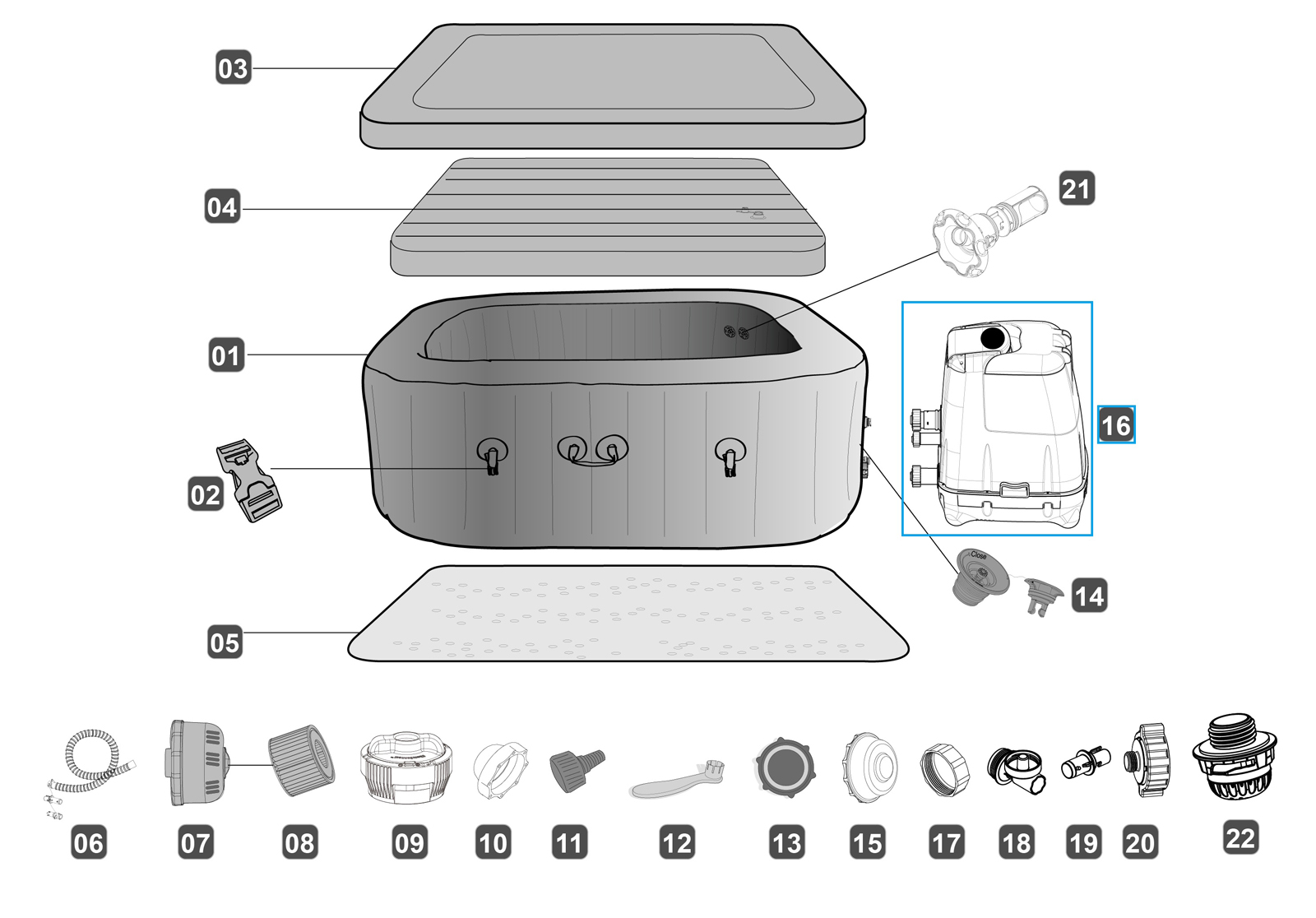 Bestway® Spare Part Pump for LAY-Z-SPA® Maldives/Hawaii HydroJetPro™ whirlpools (until 2020 | EU)