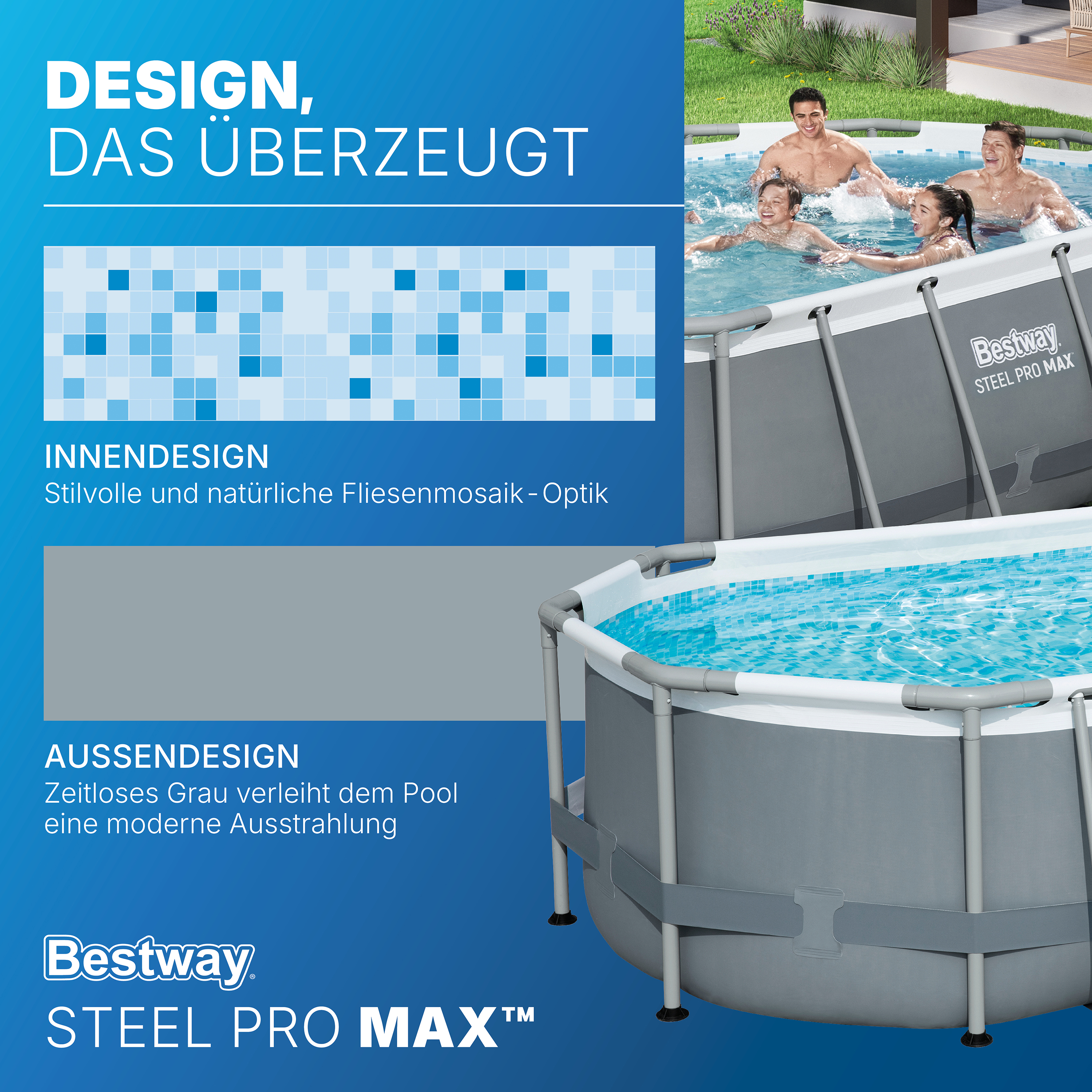 Steel Pro MAX™ Solo Pool ohne Zubehör 427 x 250 x 100 cm , grau, oval