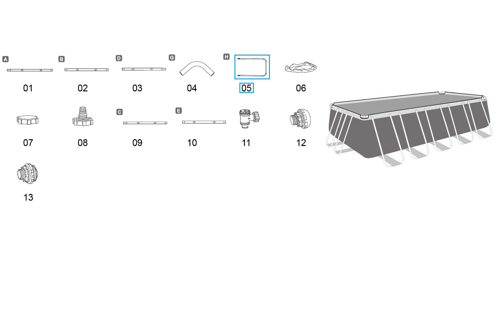 Bestway® Spare Part U-Shaped beam (grey) for various Power Steel™ frame pools, angular