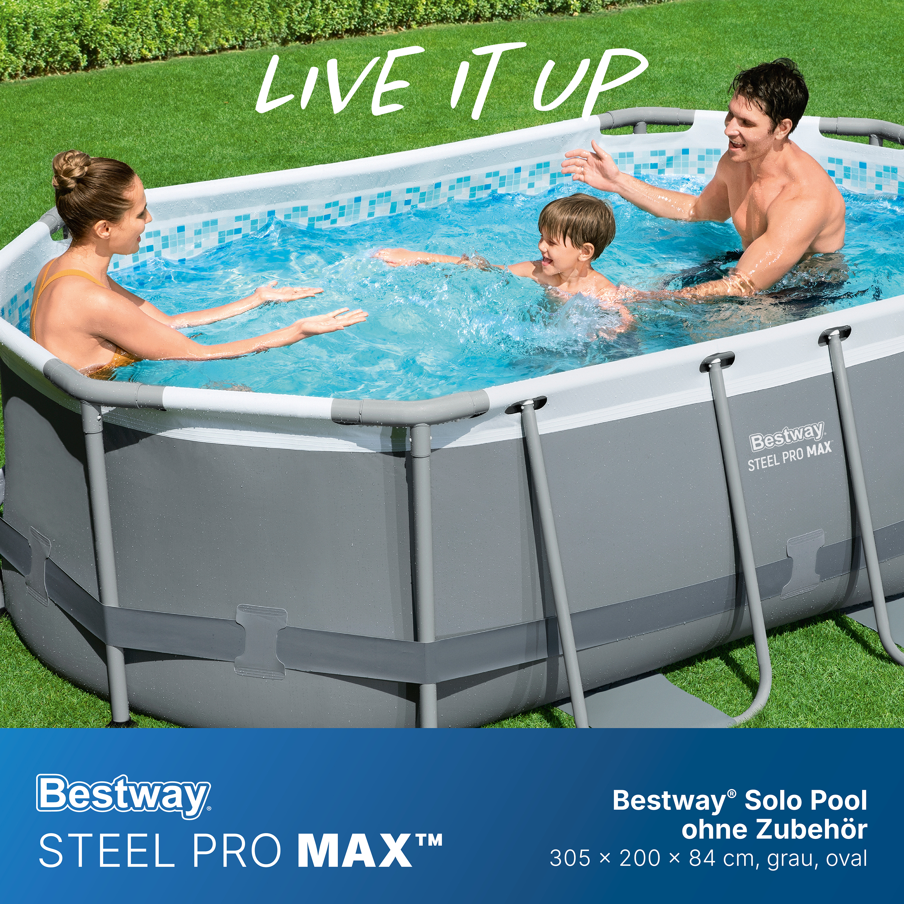 Steel Pro MAX™ Solo Pool ohne Zubehör 305 x 200 x 84 cm, grau, oval