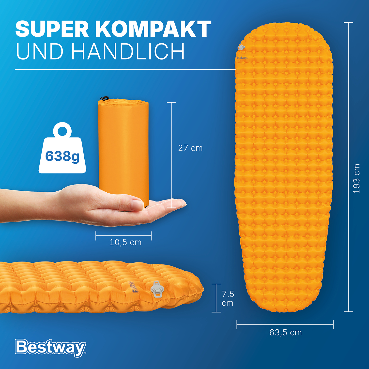 Aufblasbare Single XL TPU Isomatte Ridgelite™ für Mumienschlafsäcke 193 x 63,5 x 7,5 cm