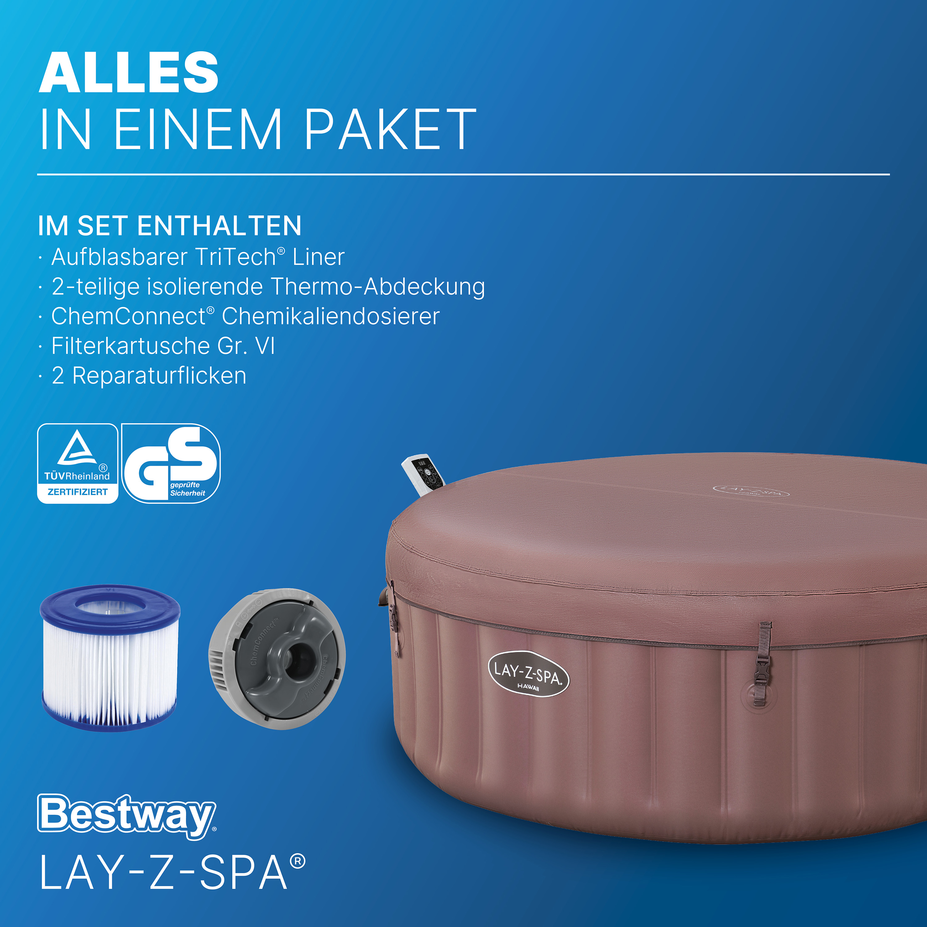 LAY-Z-SPA® WLAN-Whirlpool Hawaii AirJet™ mit App-Steuerung, für 6 Personen, Ø 196 x 71 cm, Terrakotta