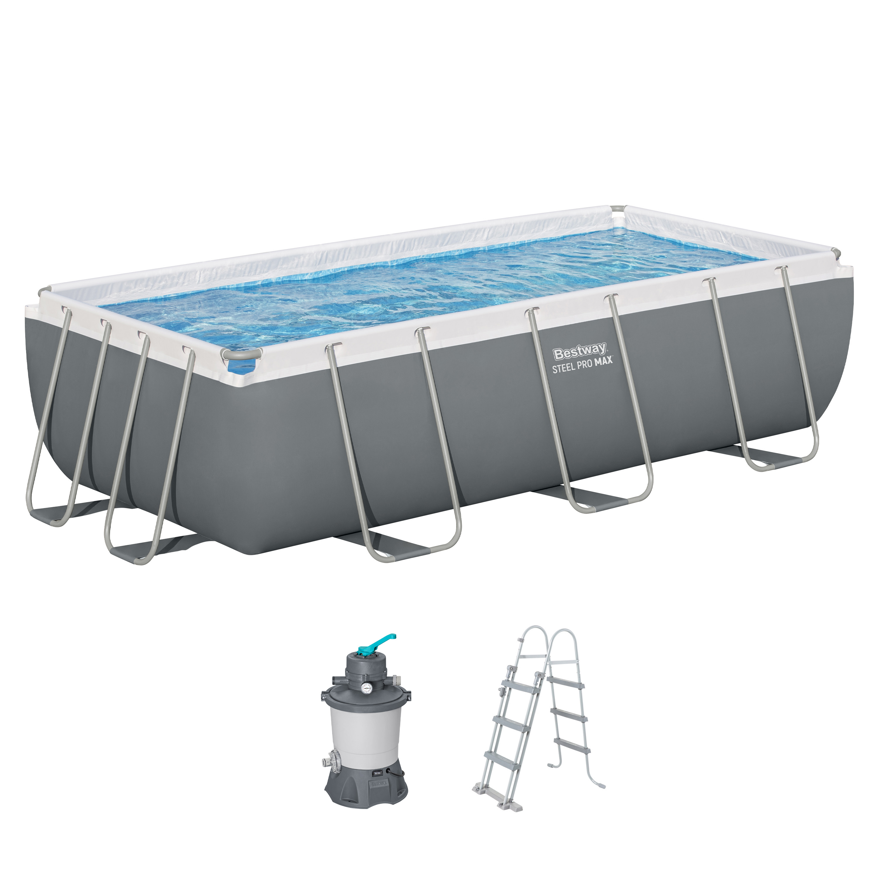 Steel Pro MAX™ Frame Pool Set mit Sandfilteranlage 404 x 201 x 100 cm, grau, eckig