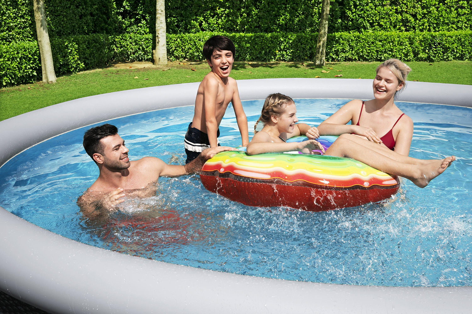Fast Set™ Aufstellpool-Set mit Filterpumpe Ø 396 x 84 cm, Rattan-Optik (Schiefergrau), rund