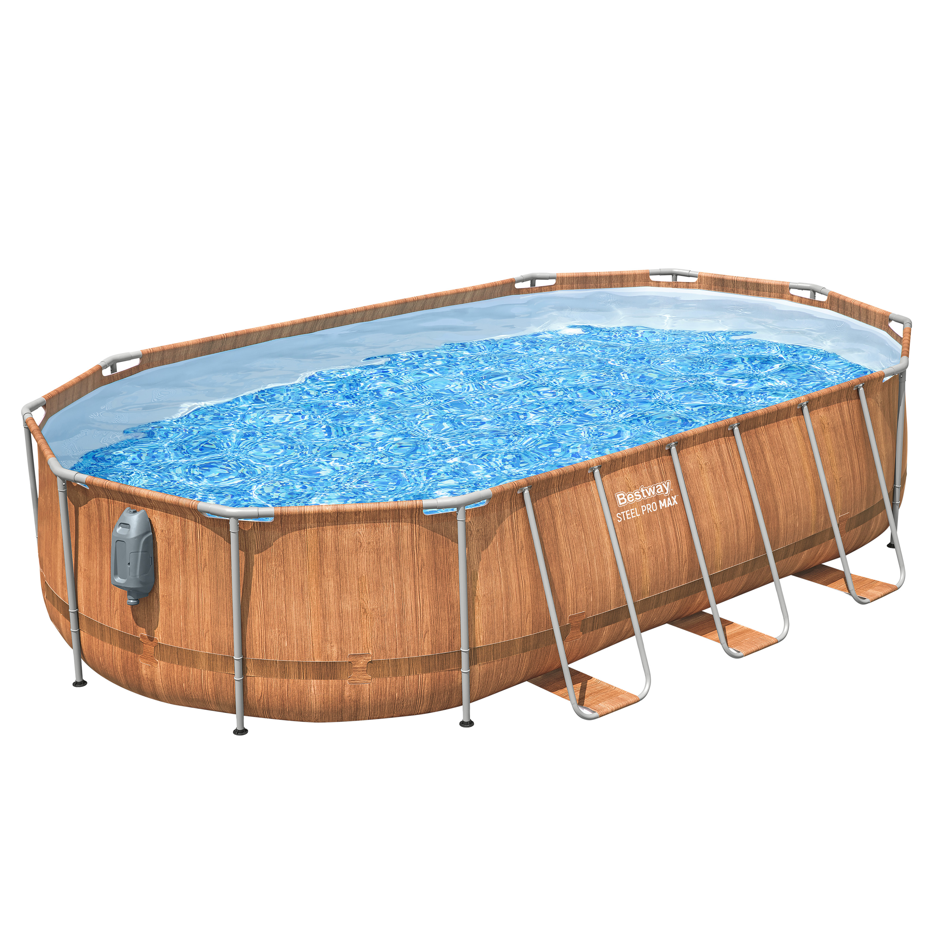 Steel Pro MAX™ Comfort Jet Series™ Frame Pool Set mit Filterpumpe 610 x 366 x 122 cm, Holz-Optik (Pinie), oval