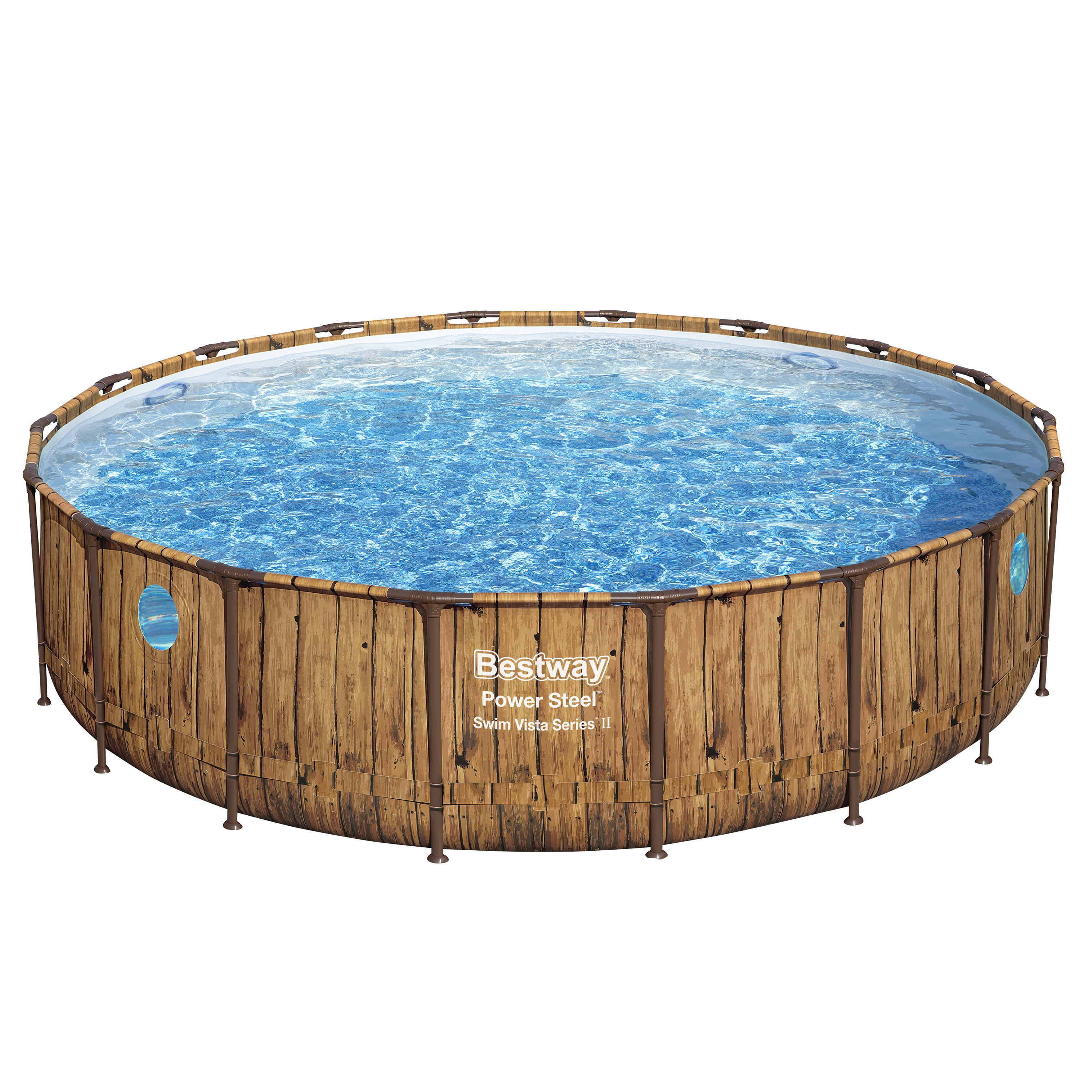 Power Steel™ Swim Vista Series™ Frame Pool Komplett Set mit Filterpumpe Ø 549 x 122 cm, Holz-Optik (Pinie), rund