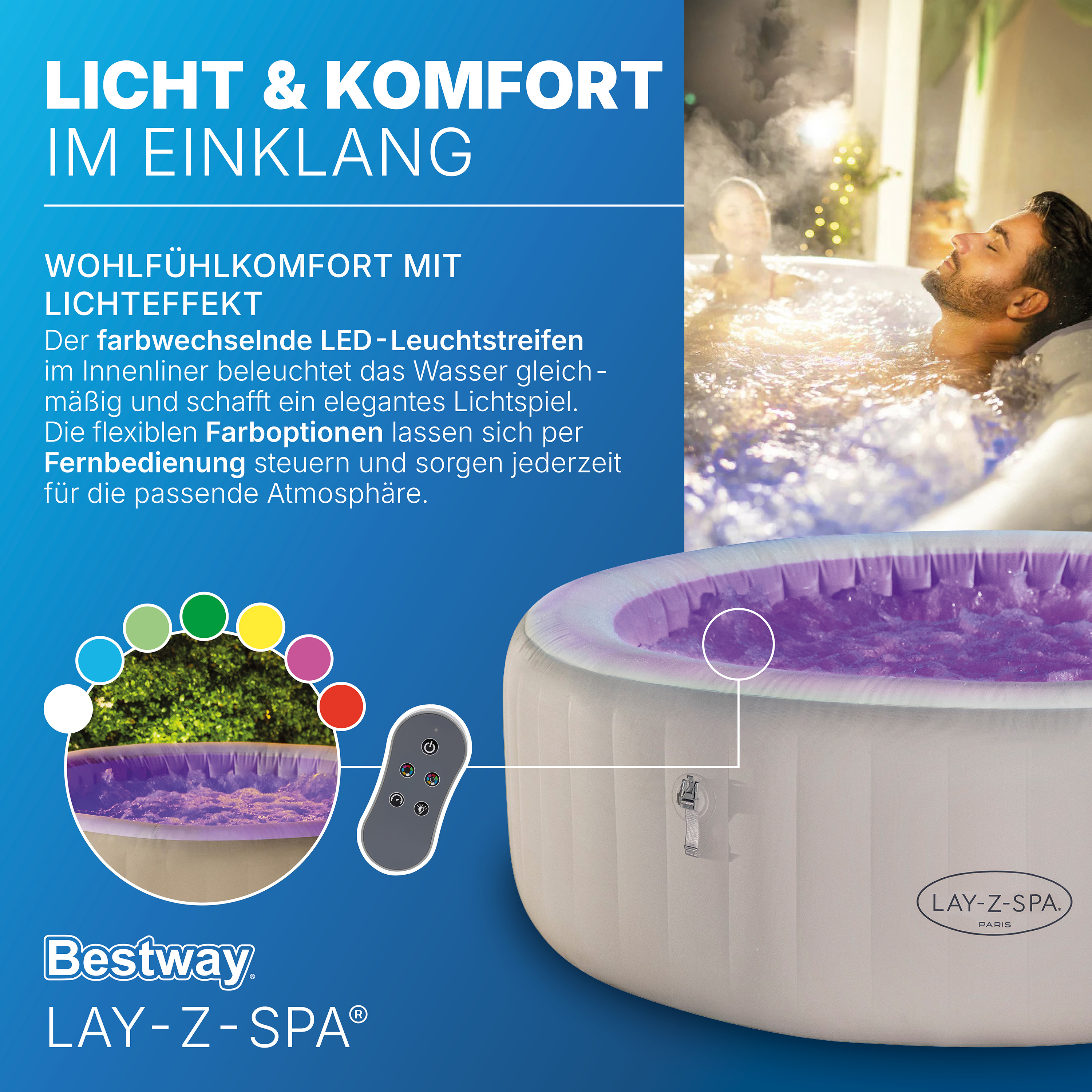 LAY-Z-SPA® LED Whirlpool Paris AirJet™ Ø 196 x 66 cm, rund