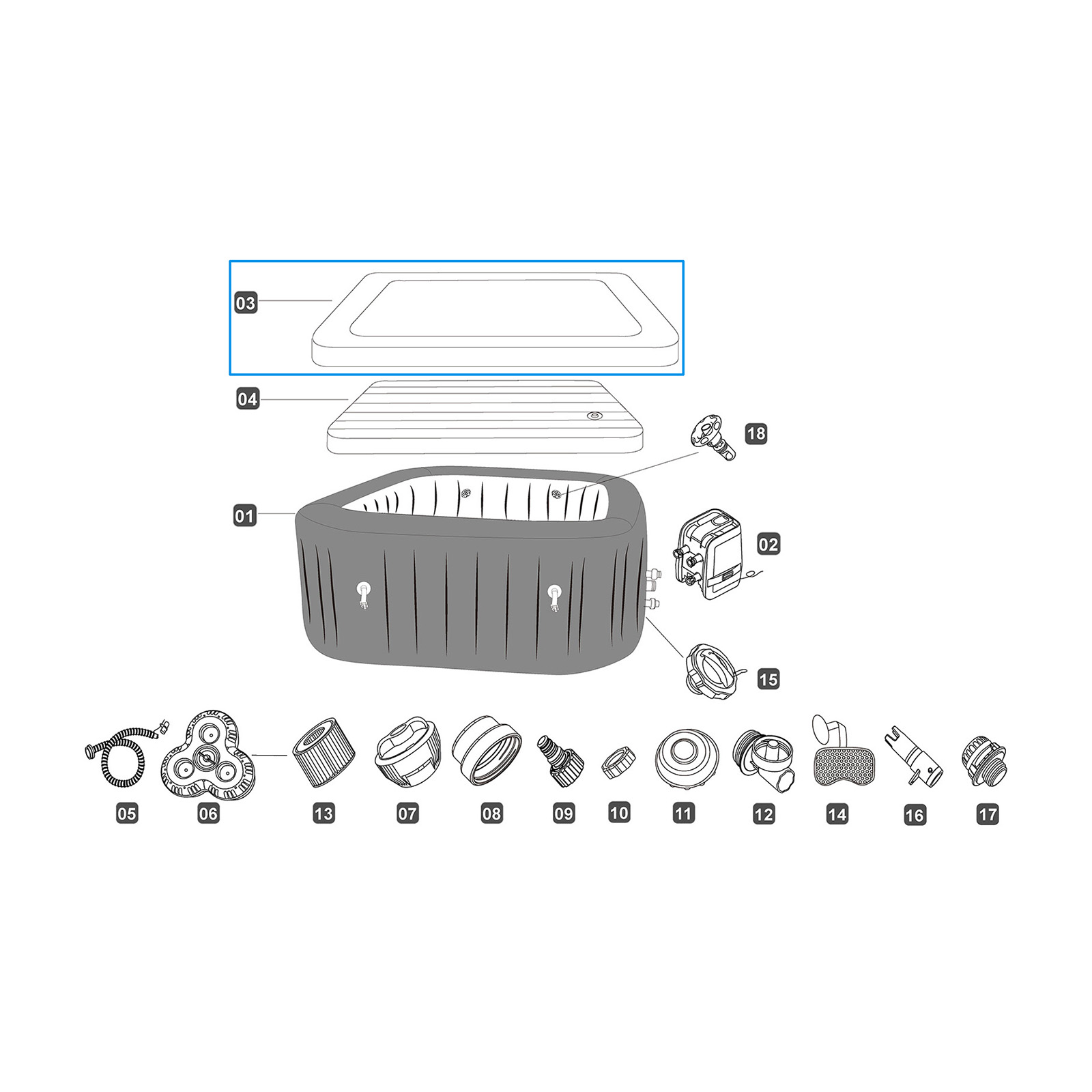 Bestway® Ersatzteil Abdeckung Kreuzgeflecht-Optik (grau) für LAY-Z-SPA® Cabo Smart HydroJet™ Whirlpool