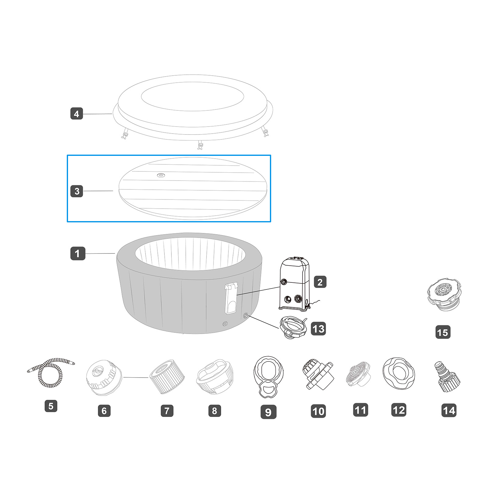 Bestway® Ersatzteil Aufblasbare Abdeckung für LAY-Z-SPA®Bali Smart AirJet™ Whirlpool Ø 216 cm