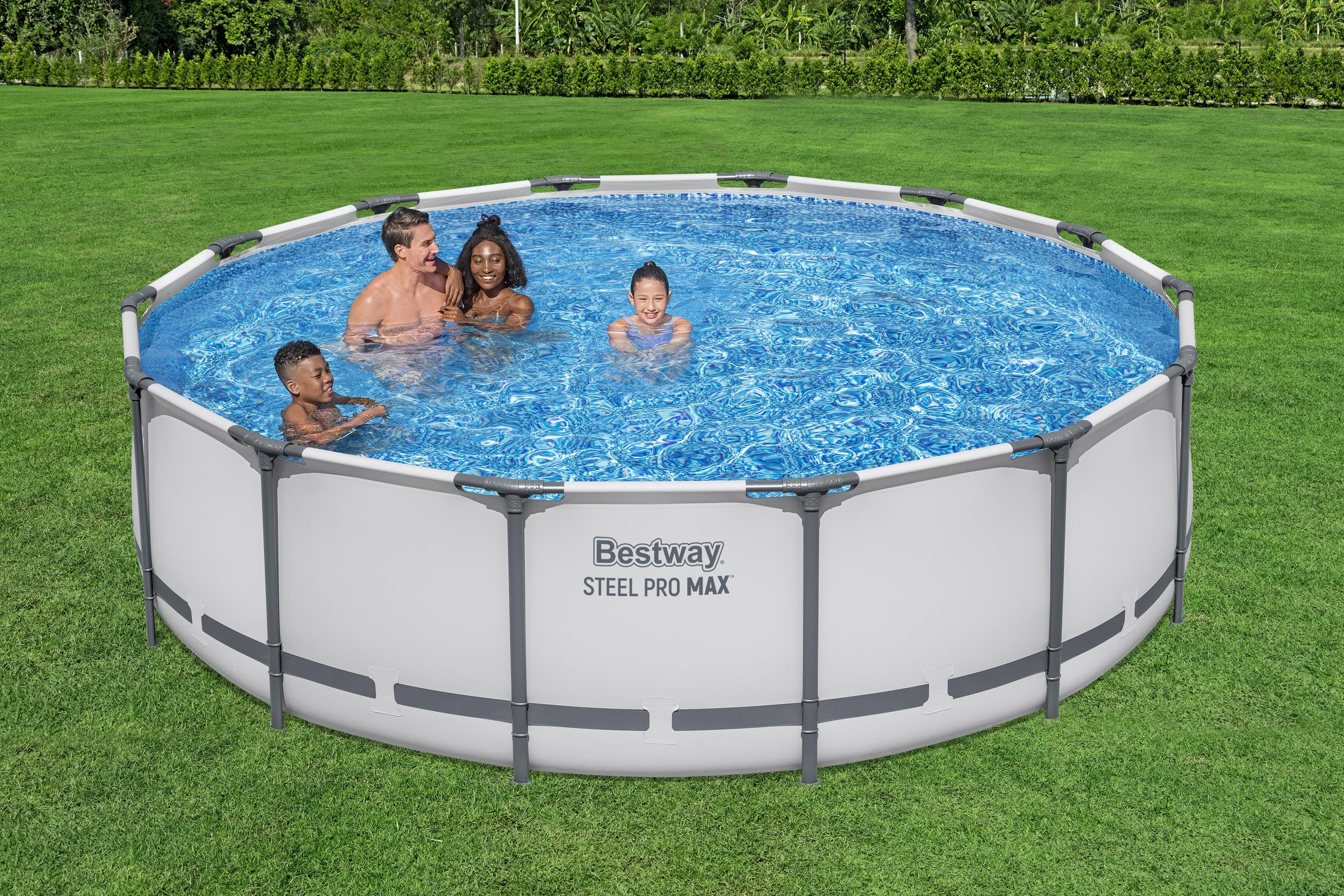 Steel Pro MAX™ Frame Pool Komplett Set mit Filterpumpe Ø 427 x 107 cm, lichtgrau, rund