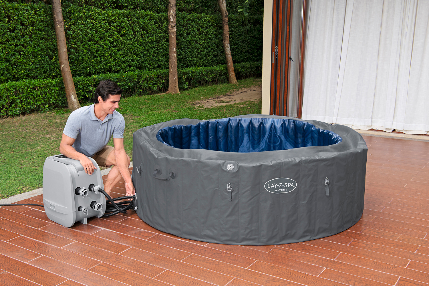 LAY-Z-SPA® Energiespar Whirlpool Santorini HydroJet Pro™ mit App-Steuerung, für 7 Personen Ø 216 x 80 cm, Graphit