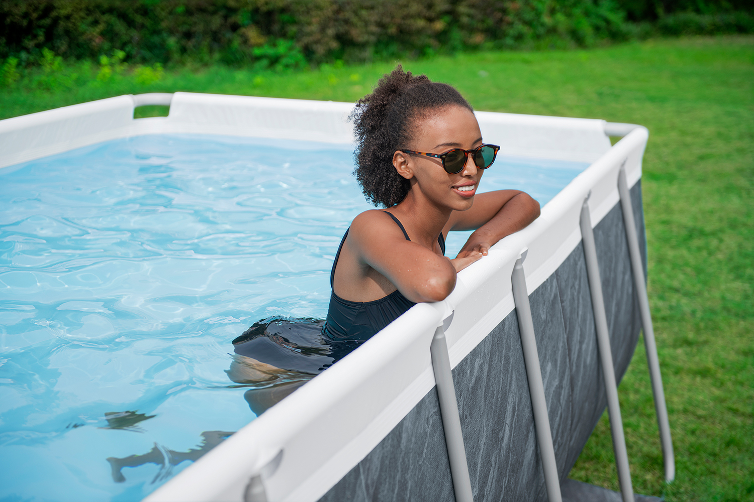 Steel Pro MAX™ Frame Pool Set mit Filterpumpe 404 x 201 x 100 cm, Marmor-Optik (Schiefergrau), eckig