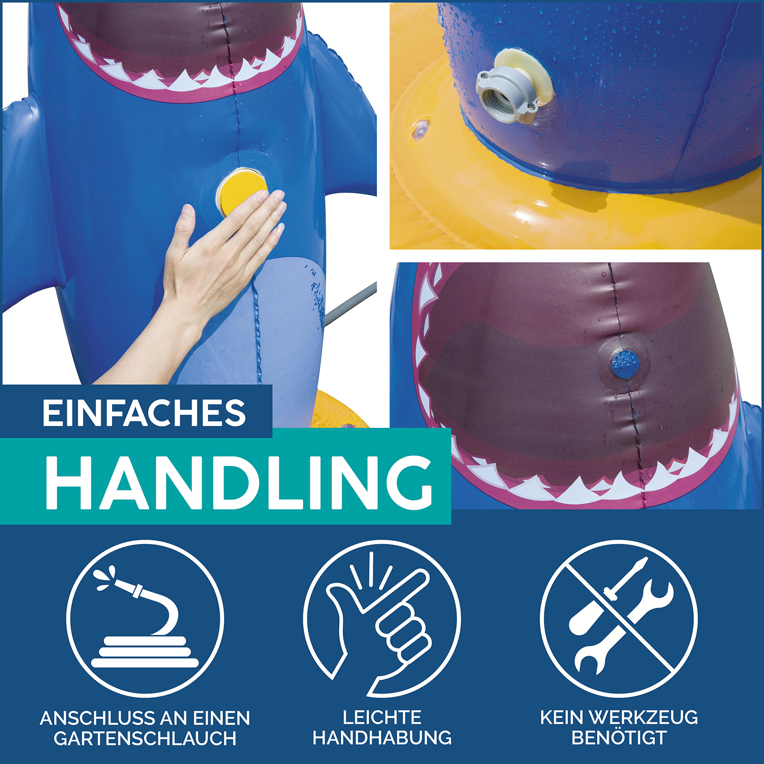 6942138956276.PT41 Aufblasbarer Wassersprinkler „Hai“ 74 x 74 x 132 cm