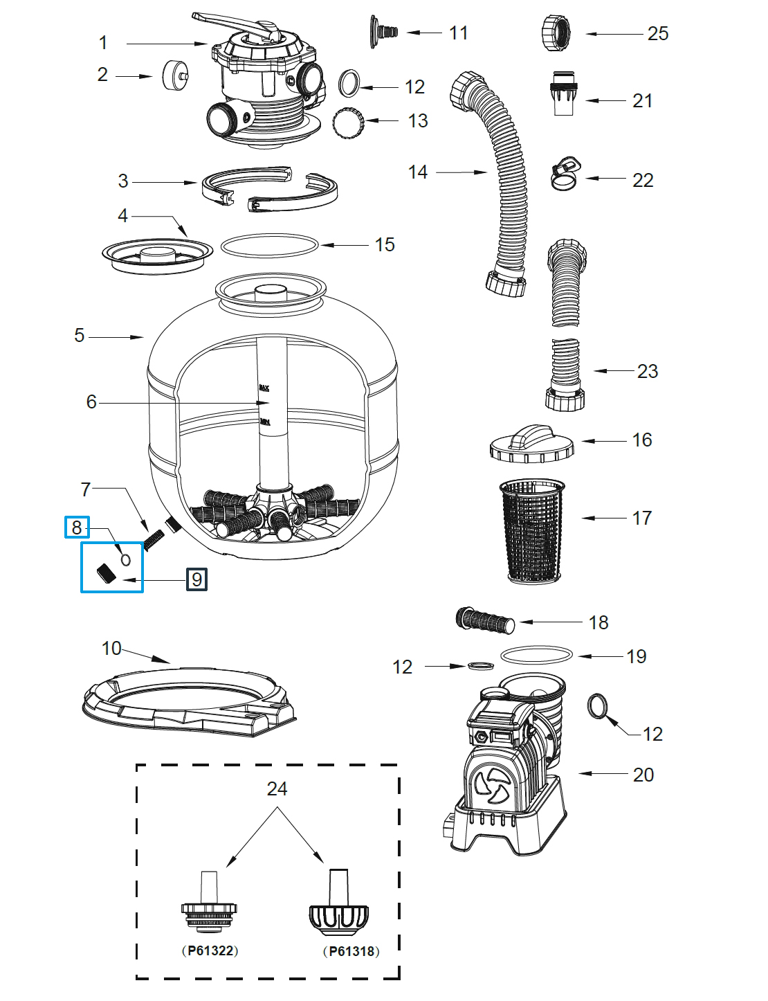 Bestway® Spare Part Set Strainer cover (gasket included) for Flowclear™ sandfilter units (exept 2.006 / 3.028 l/h)