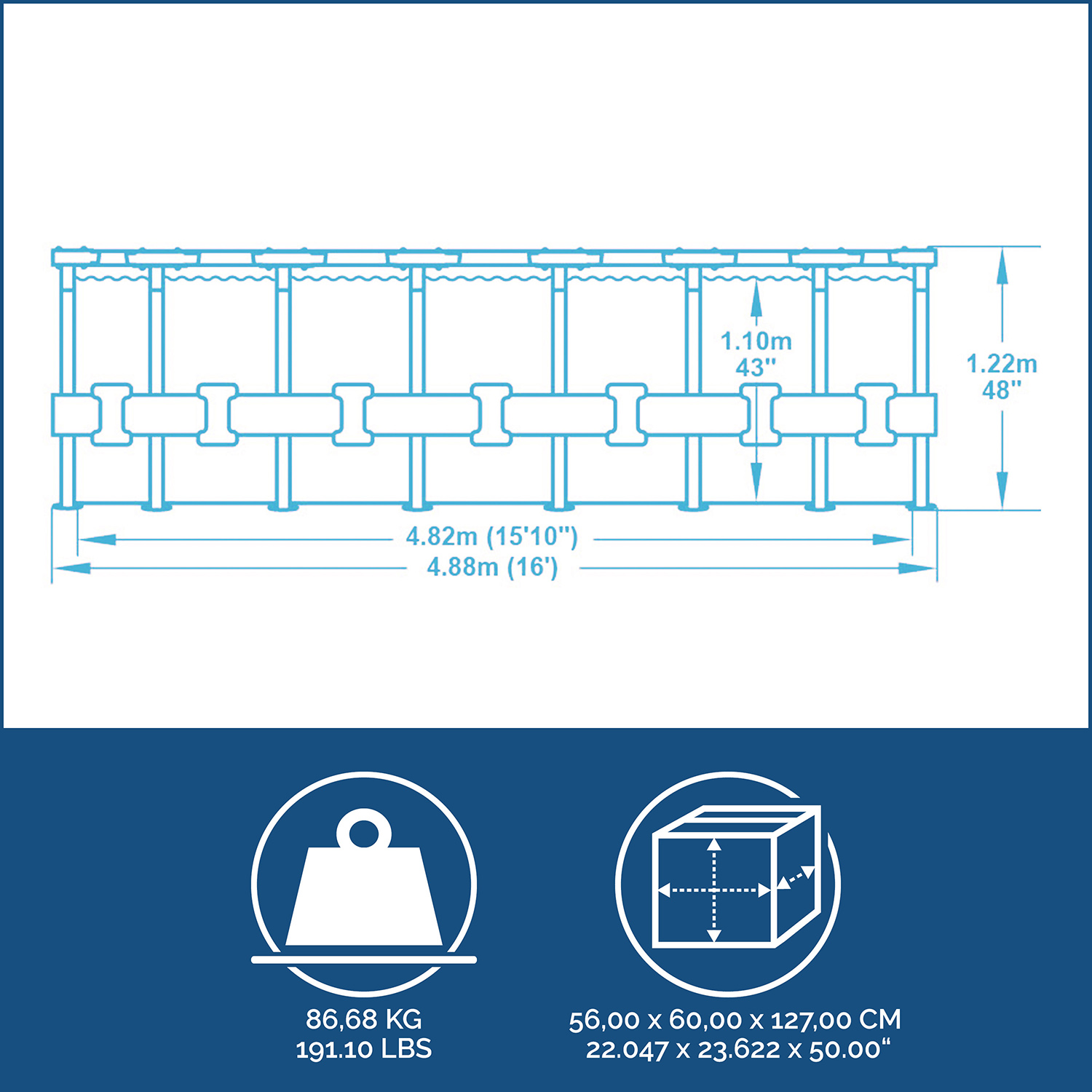 Power Steel™ Swim Vista Series™ Frame Pool Komplett-Set mit Filterpumpe Ø 488 x 122 cm, Holz-Optik (Pinie), rund