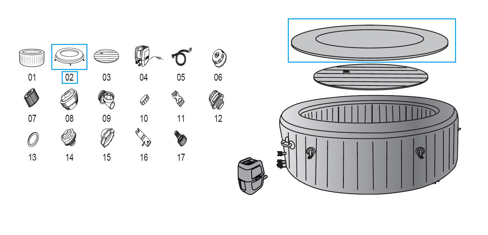 Bestway® Spare Part Leatheroid cover (silvergrey) for LAY-Z-SPA® St.Lucia AirJet™ Whirlpool Ø 170 cm