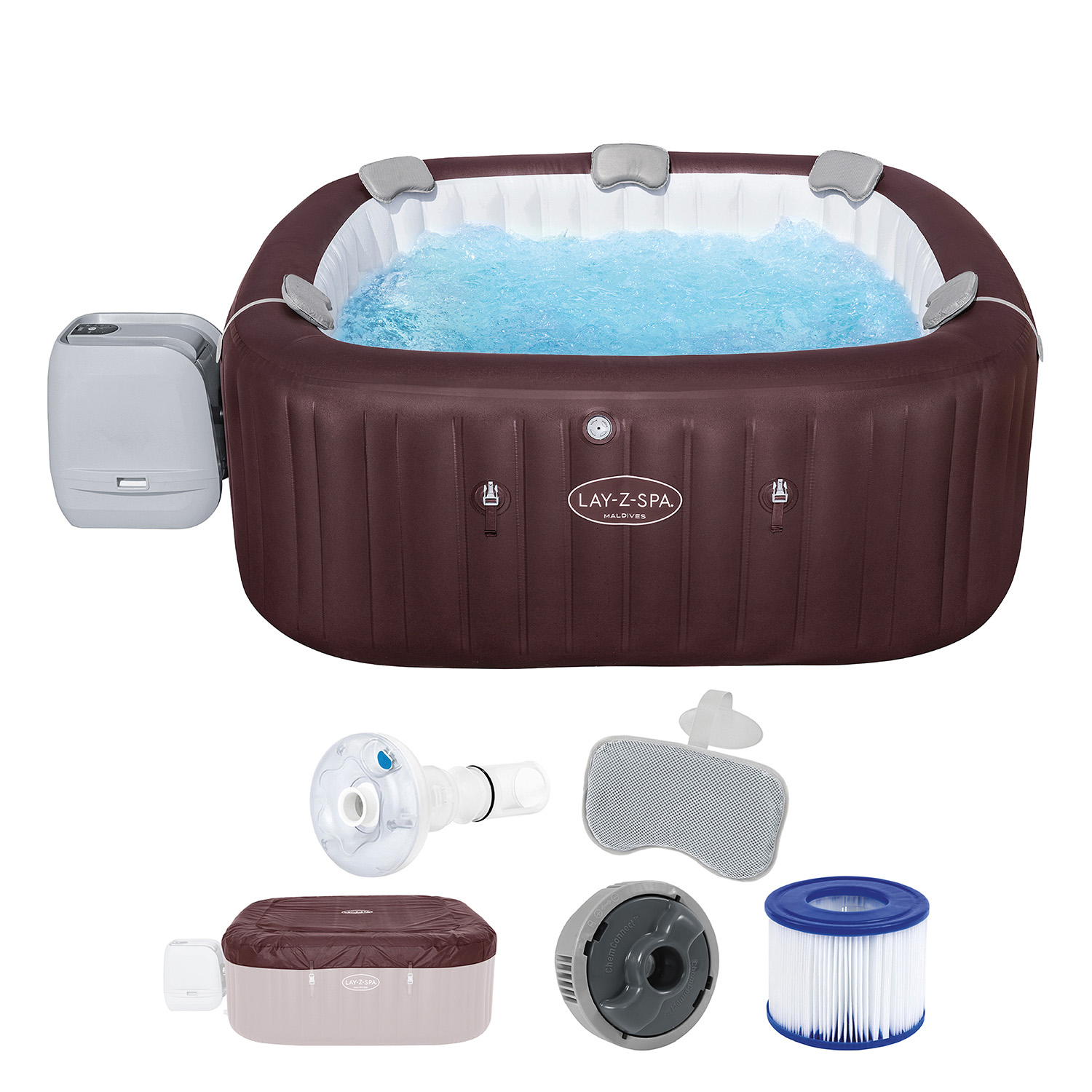 LAY-Z-SPA® Energiespar Whirlpool Maldives HydroJet Pro™ mit App-Steuerung, für 7 Personen 201 x 201 x 80 cm, Mahagoni