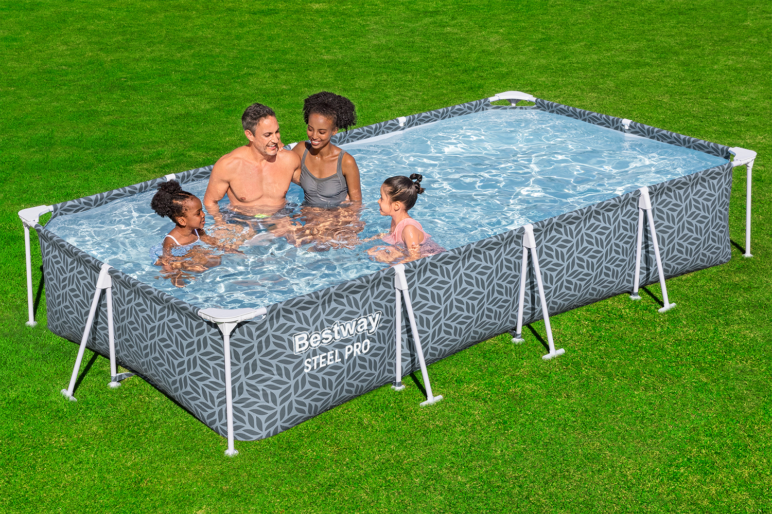 Steel Pro® Frame Pool ohne Pumpe 366 x 201 x 66 cm, Blattform-Design, eckig