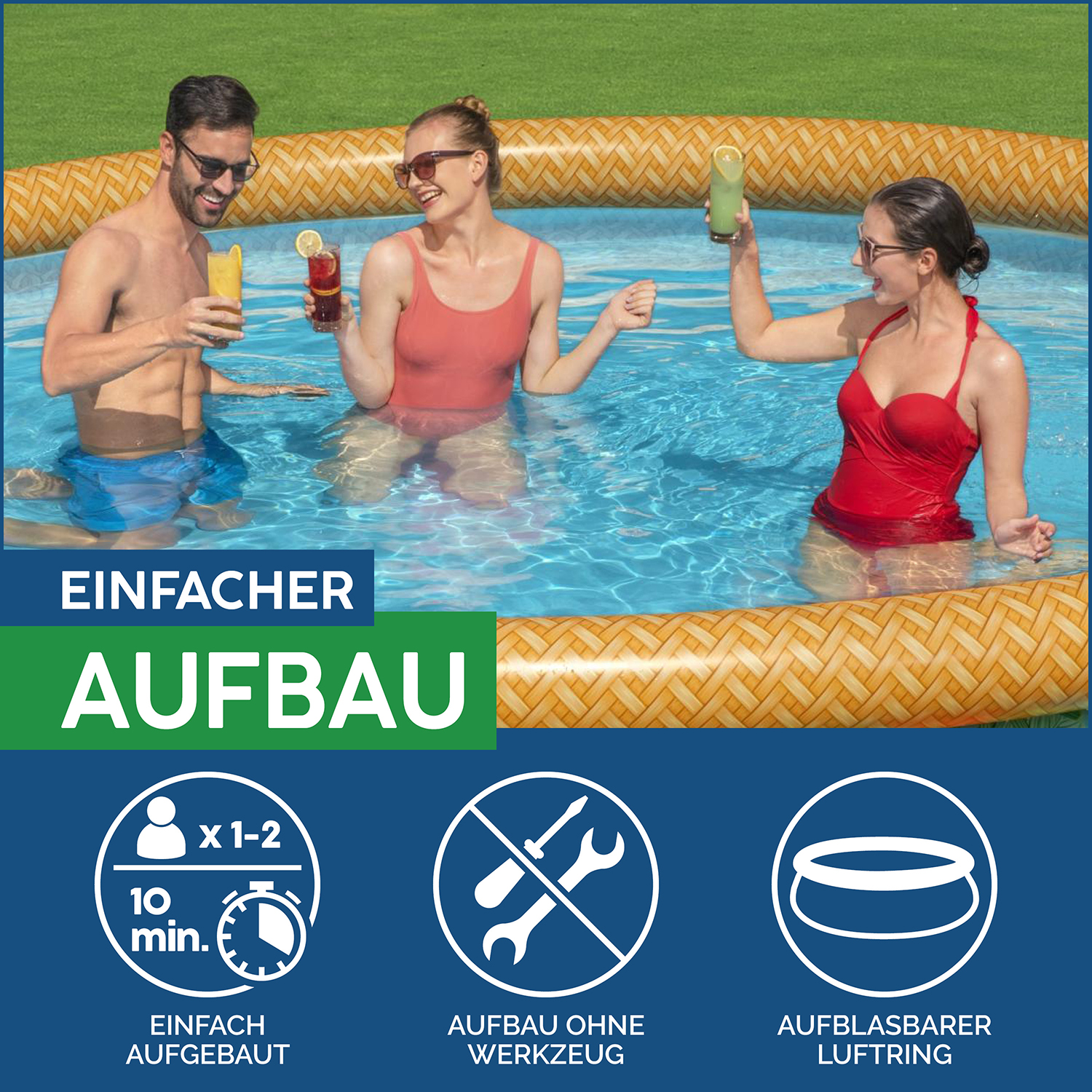 Fast Set™ Aufstellpool-Set mit Wassersprinkler und Filterpumpe Ø 457 x 84 cm, Buntes Hawaii, rund