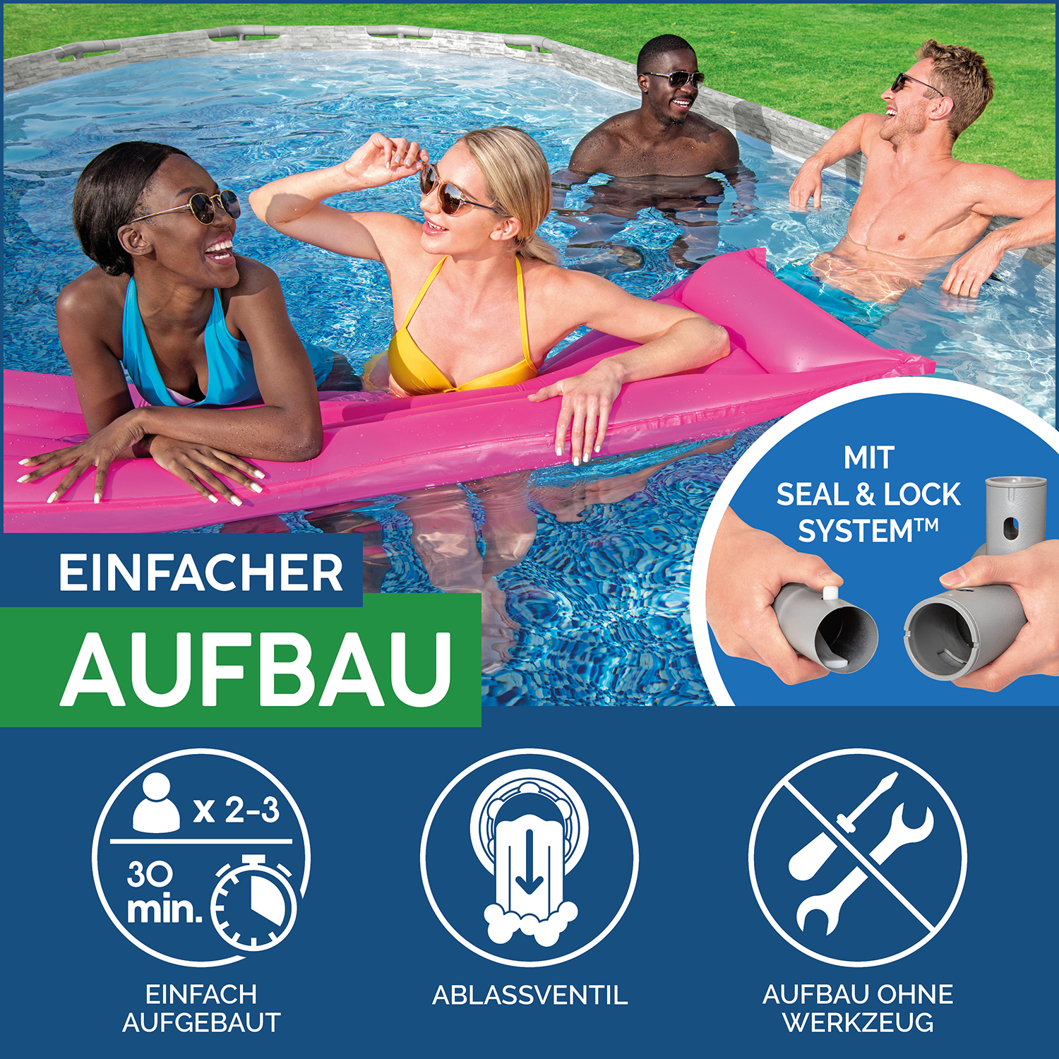 Power Steel™ Swim Vista Series™ Solo Pool ohne Zubehör 549 x 274 x 122 cm, Steinwand-Optik (Cremegrau), oval