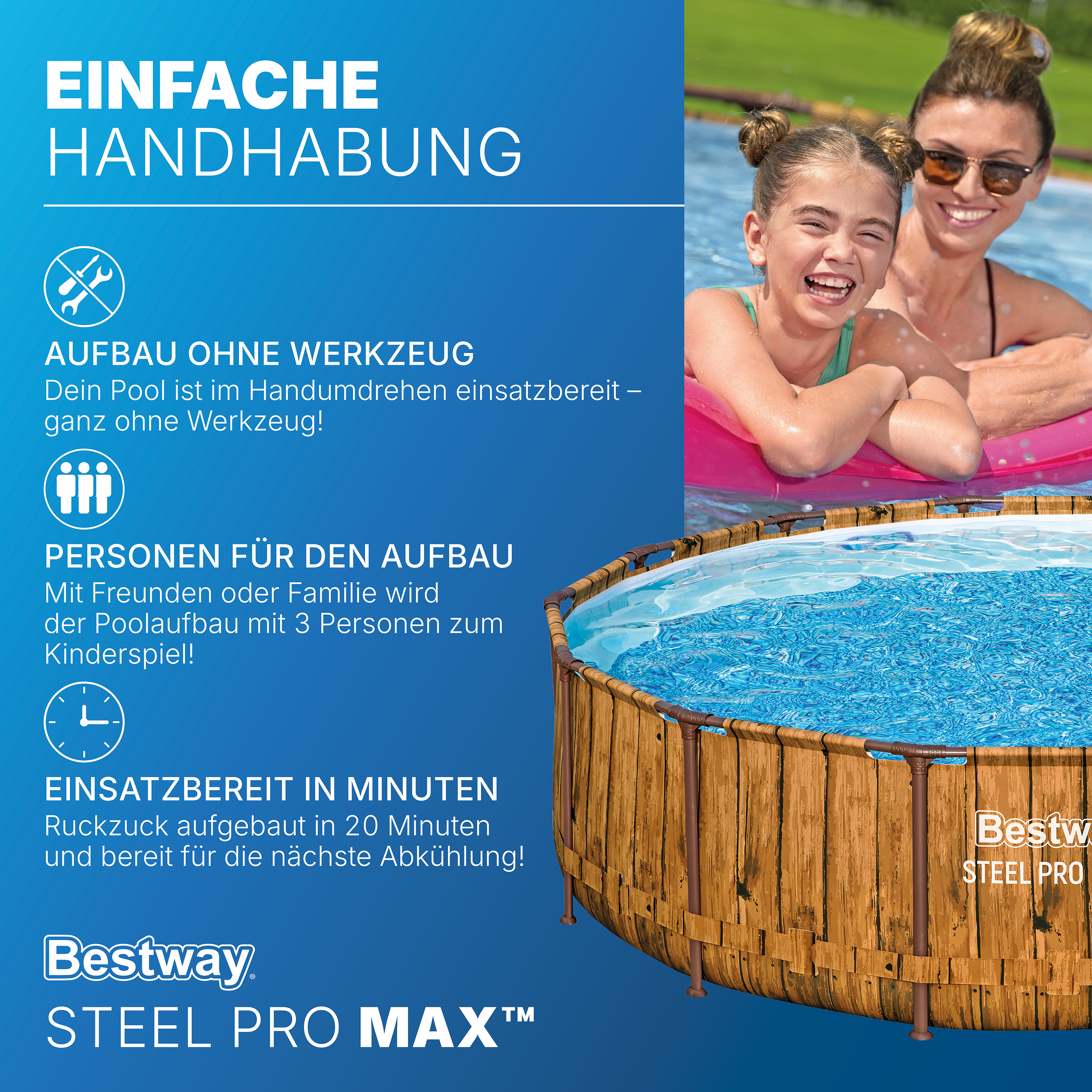 Steel Pro MAX™ Splashview™ Solo Pool ohne Zubehör Ø 427 x 107 cm, Holz-Optik (Pinie), rund