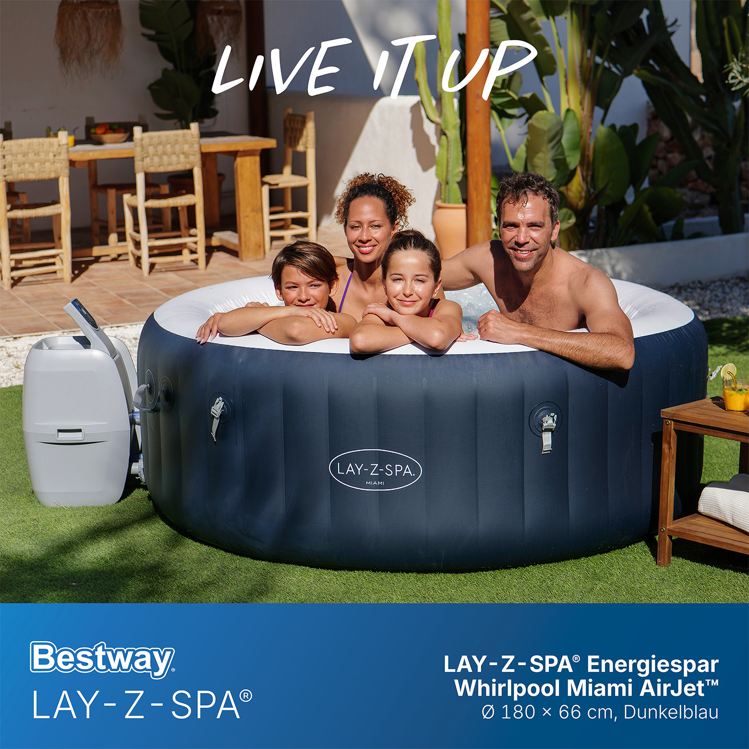 LAY-Z-SPA® Energiespar Whirlpool Miami AirJet™ für 4 Personen Ø 180 x 66 cm, Dunkelblau