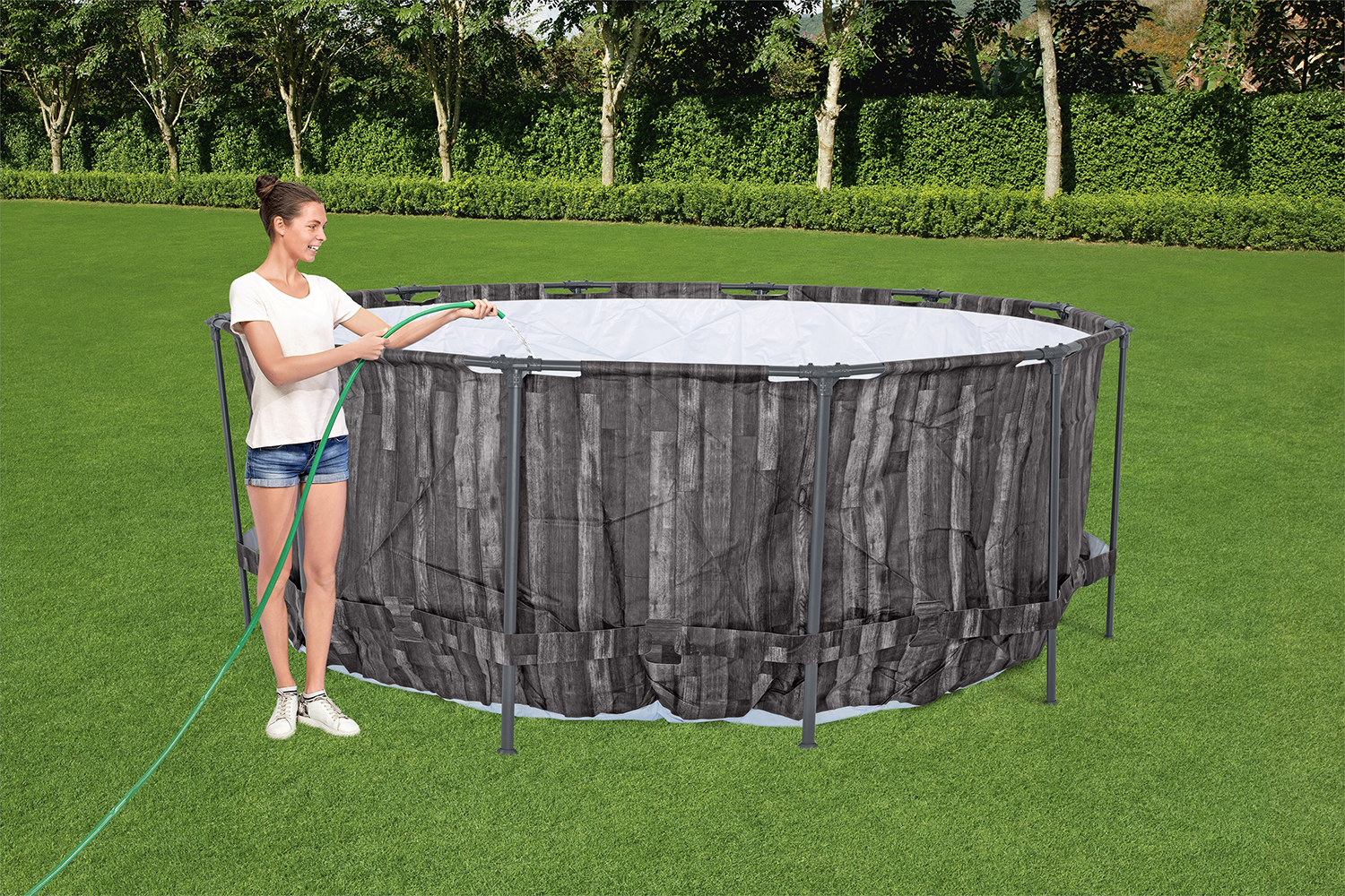 Steel Pro MAX™ Auftstellpool-Komplett-Set mit Filterpumpe Ø 427 x 107 cm, Holz-Optik (Mooreiche), rund