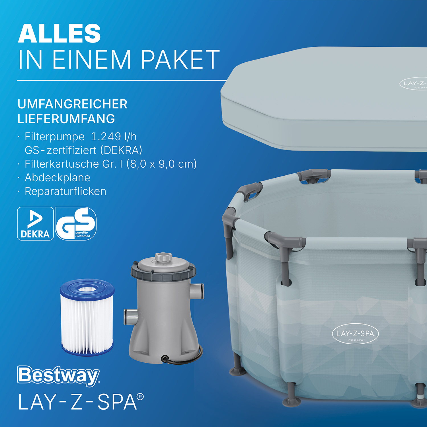 LAY-Z-SPA® Eisbad Glacial Dip™ mit Filterpumpe 150 x 90 x 65 cm, oval LAY-Z-SPA® Eisbad Glacial Dip™ mit Filterpumpe 150 x 90 x 65 cm, oval