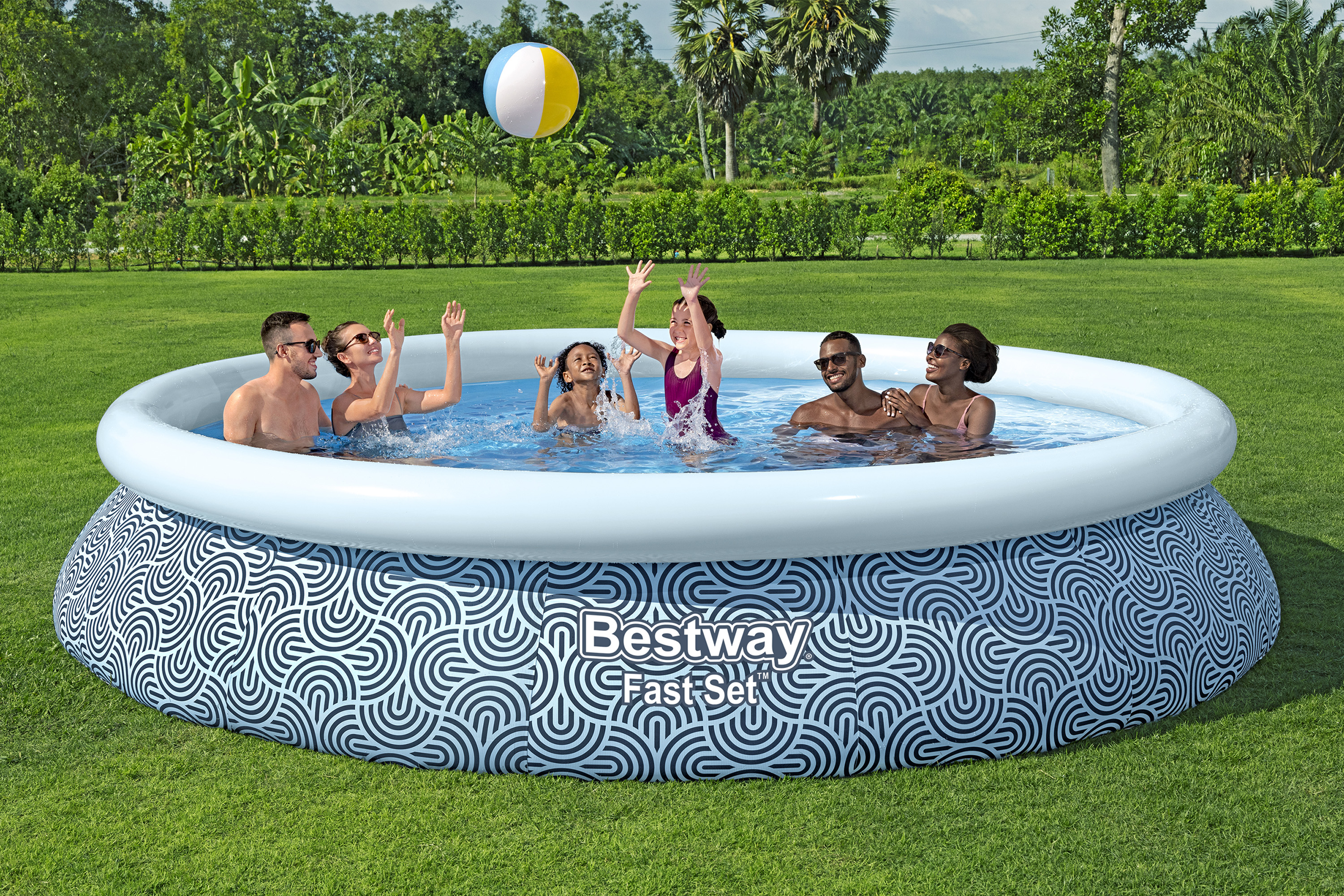 Fast Set™ Aufstellpool Set mit Filterpumpe Ø 457 x 84 cm, Grafisches Liniendesign, rund