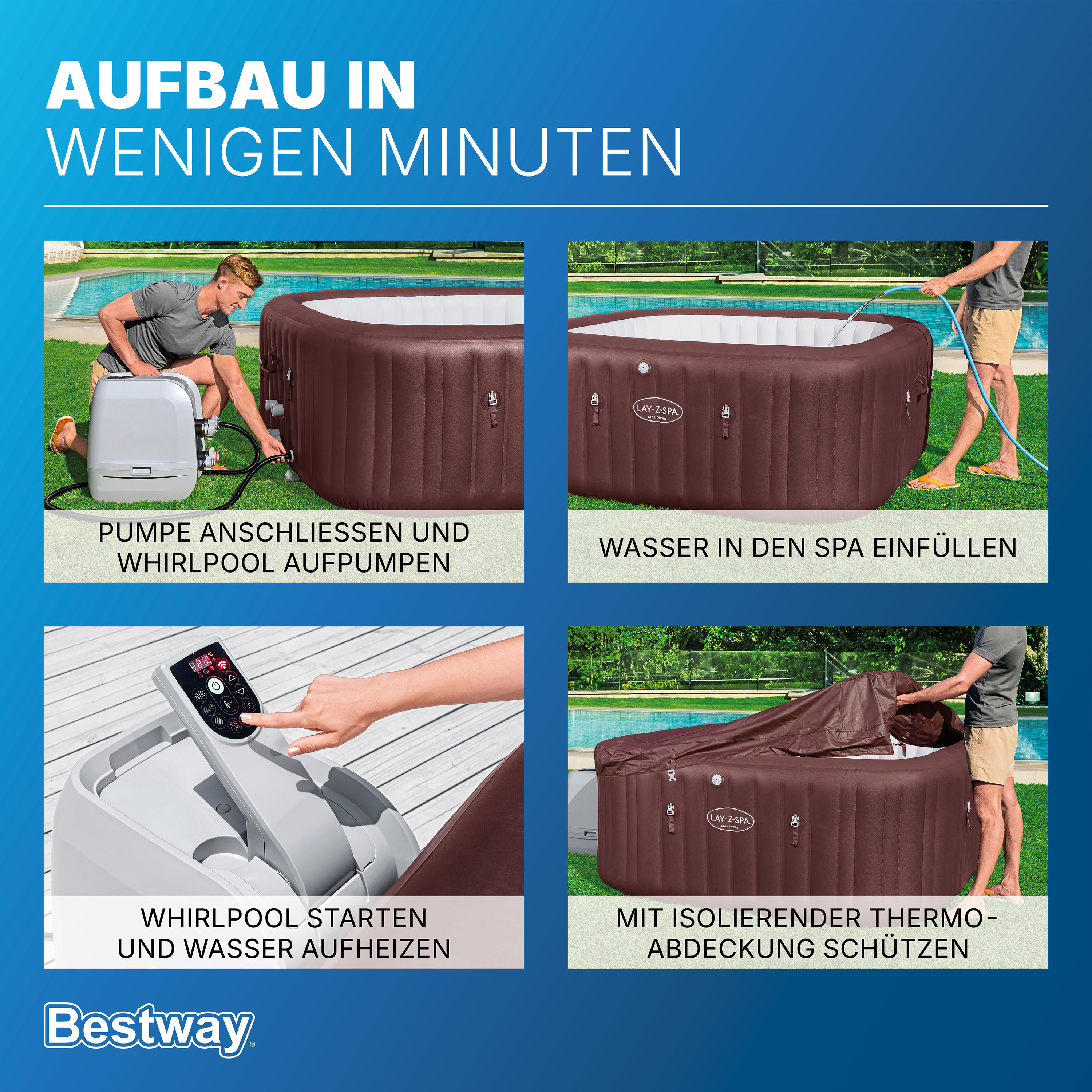 LAY-Z-SPA® WLAN-Whirlpool Maldives HydroJet Pro™ mit App-Steuerung, für 7 Personen 201 x 201 x 80 cm, Mahagoni