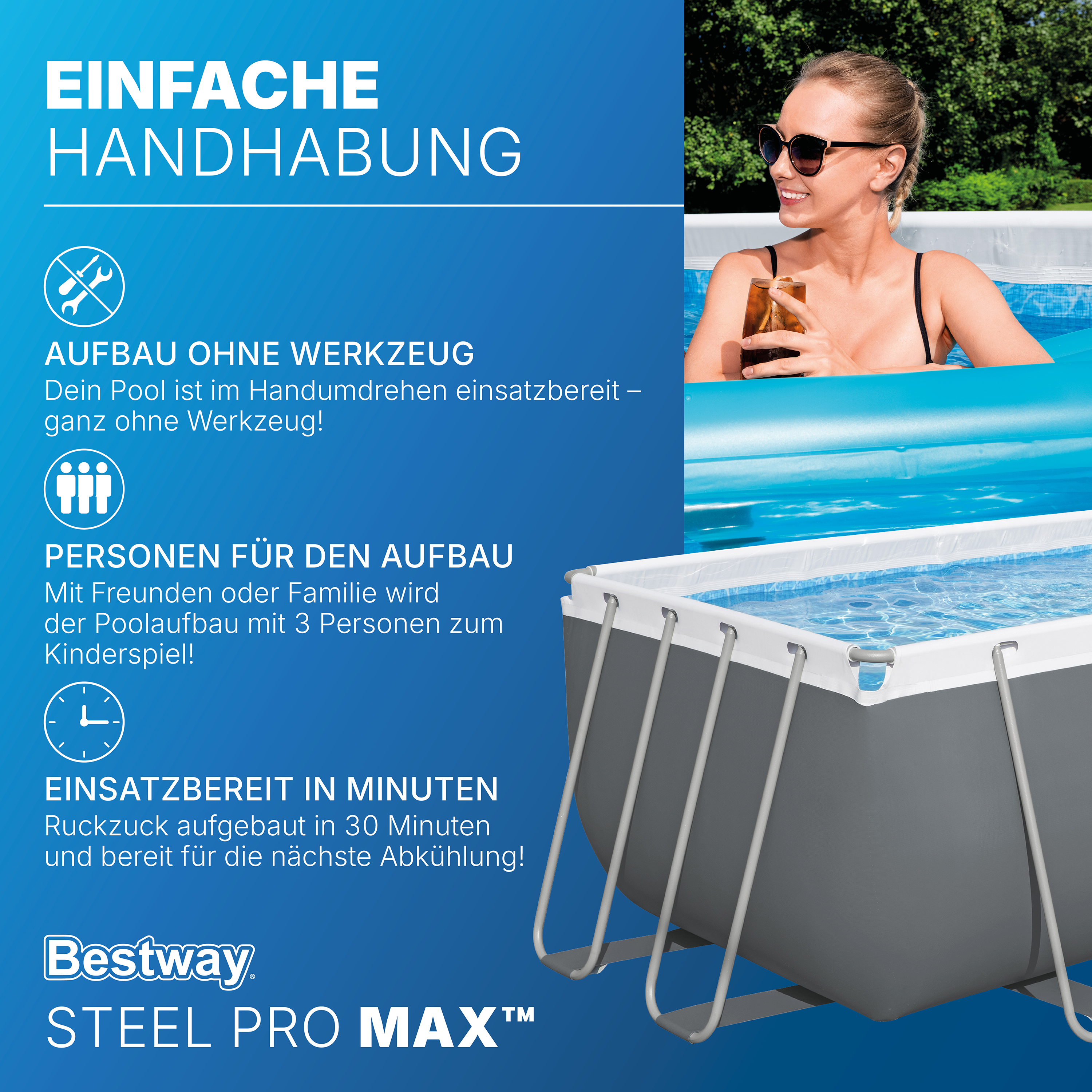 Steel Pro MAX™ Solo Pool ohne Zubehör 640 x 274 x 132 cm, grau, eckig