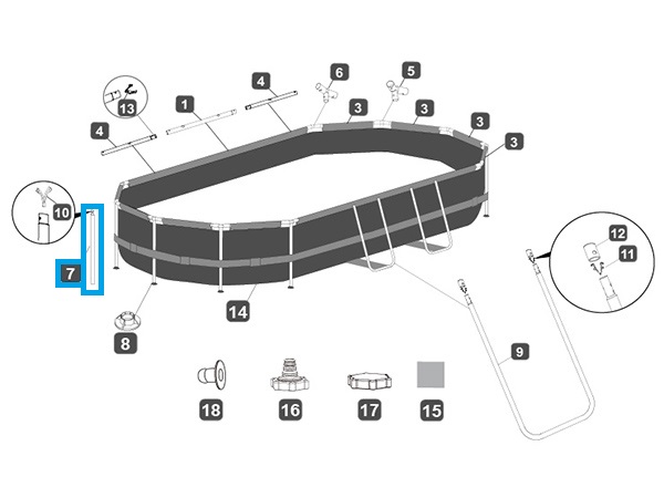 Bestway® Ersatzteil Vertikales Poolbein (grau) für Power Steel™ Pools 427 x 250 x 100 cm, oval