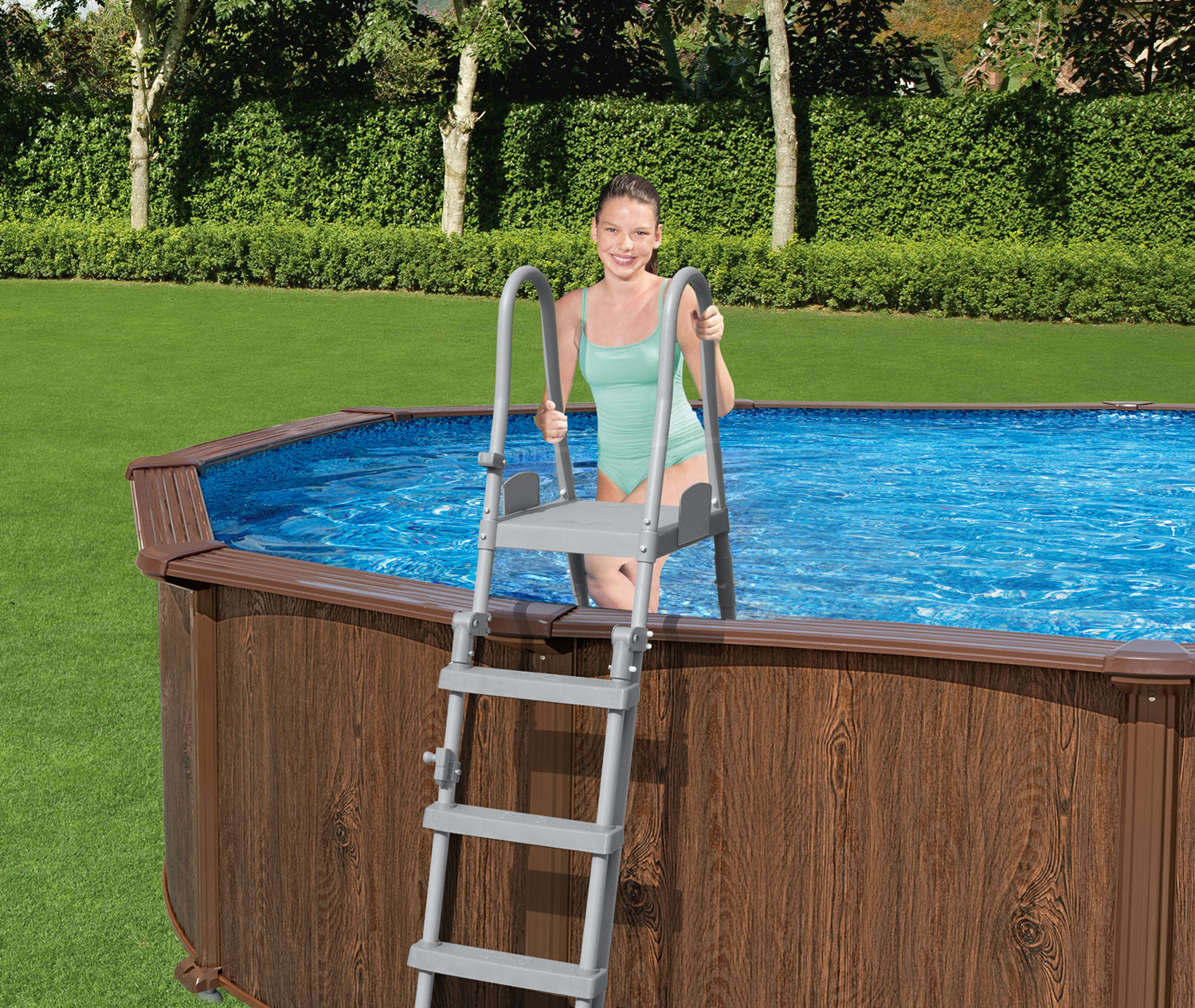 Hydrium™ Stahlwandpool Komplett-Set mit Sandfilteranlage 730 x 360 x 130 cm, Holz-Optik (Palisander), oval