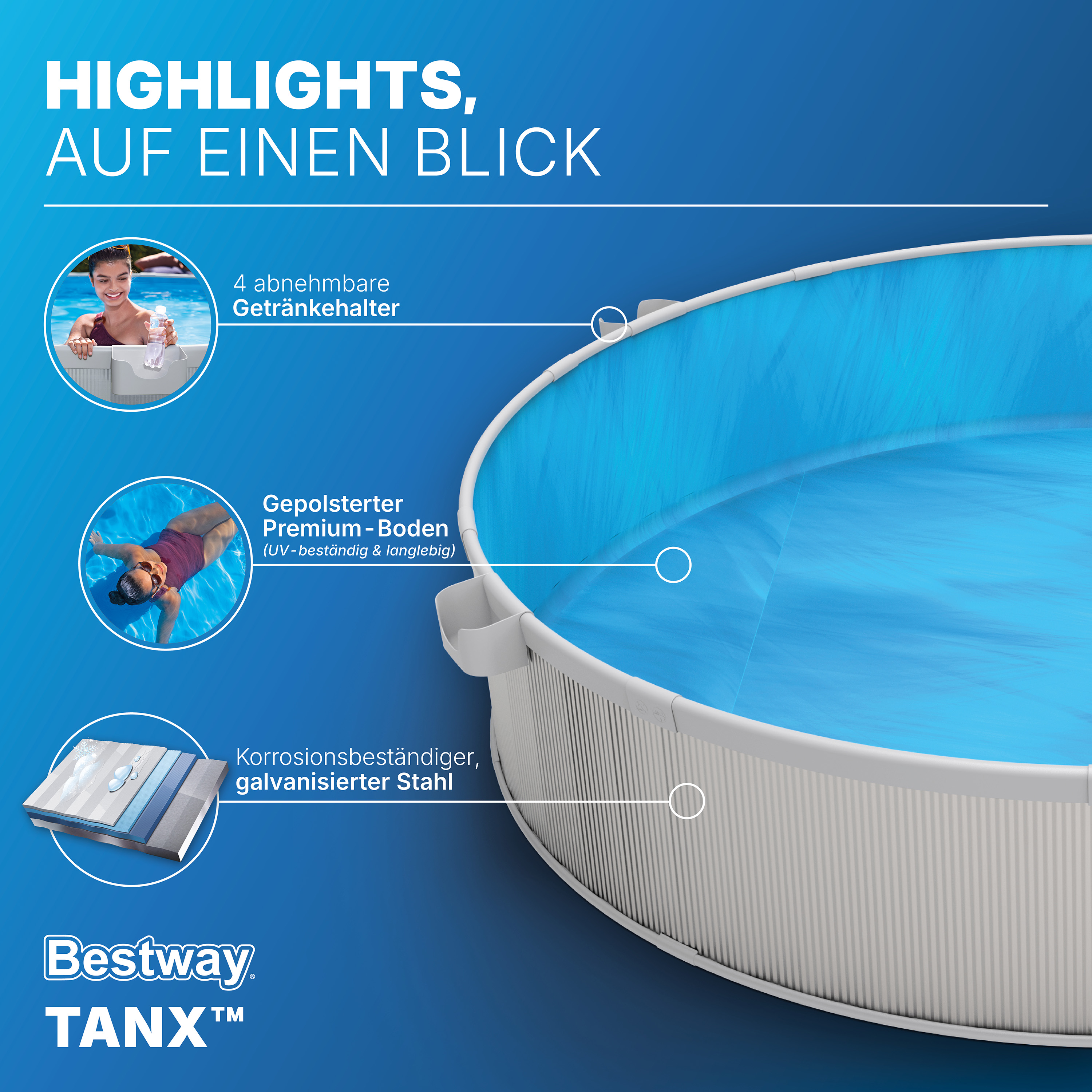 Tanx™ Stahlwandpool Set mit Filterpumpe Ø 305 x 61 cm, grau, rund