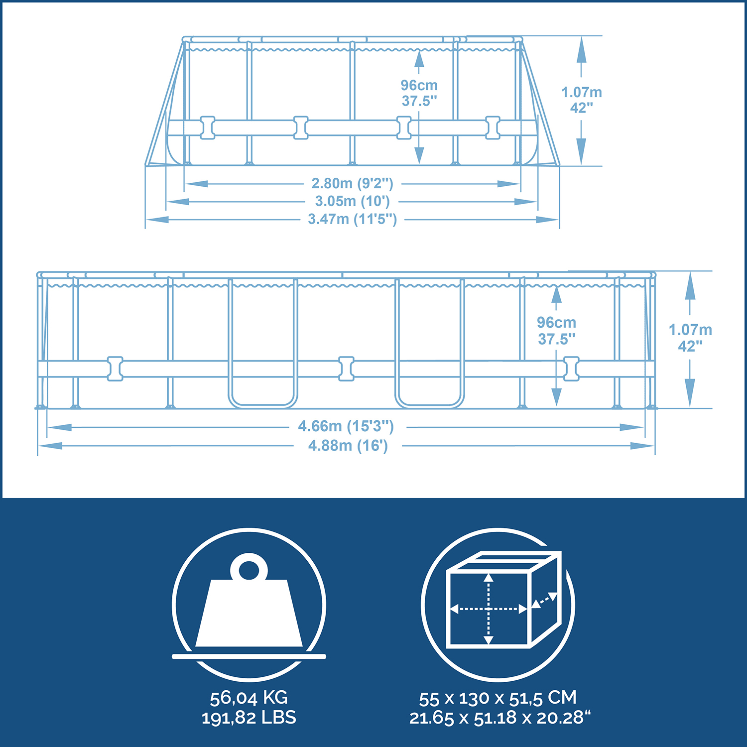 Power Steel 16'x10'x42"/4.88m x3.05m x1.07m Oval Pool