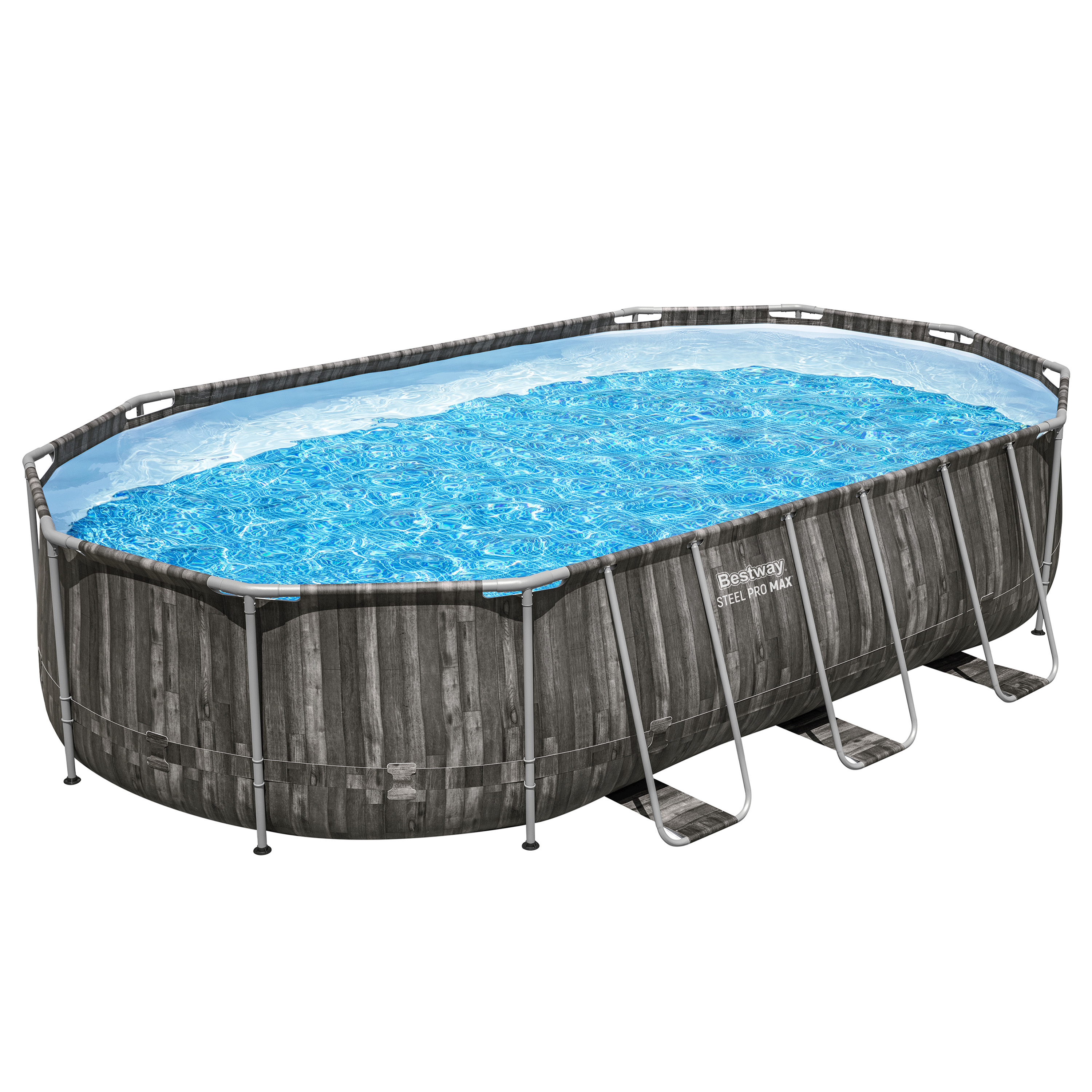 Steel Pro MAX™ Frame Pool Komplett Set mit Filterpumpe 610 x 366 x 122 cm , Holz-Optik (Mooreiche), oval