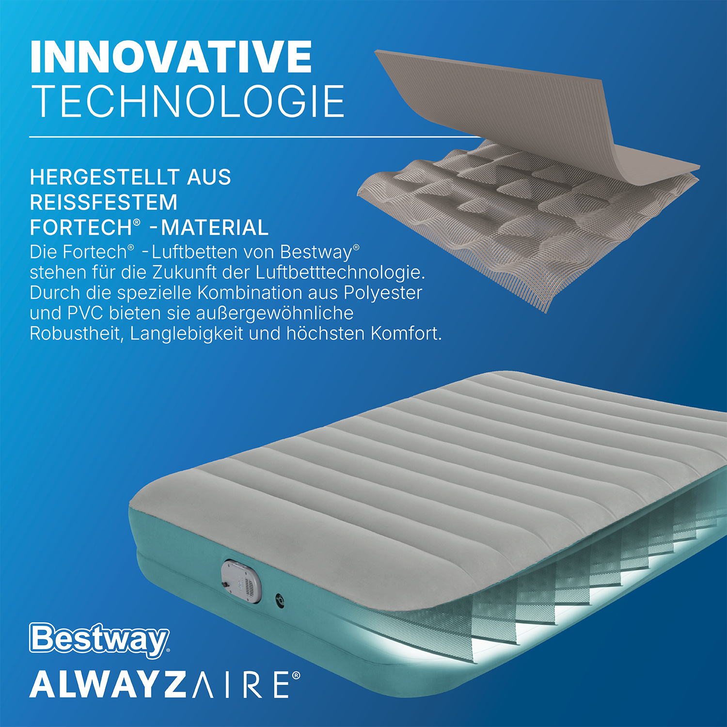 AlwayzAire™ 2-Personen-Luftbett ohne Druckverlust Selbstaufblasend 203 x 152 x 36 cm